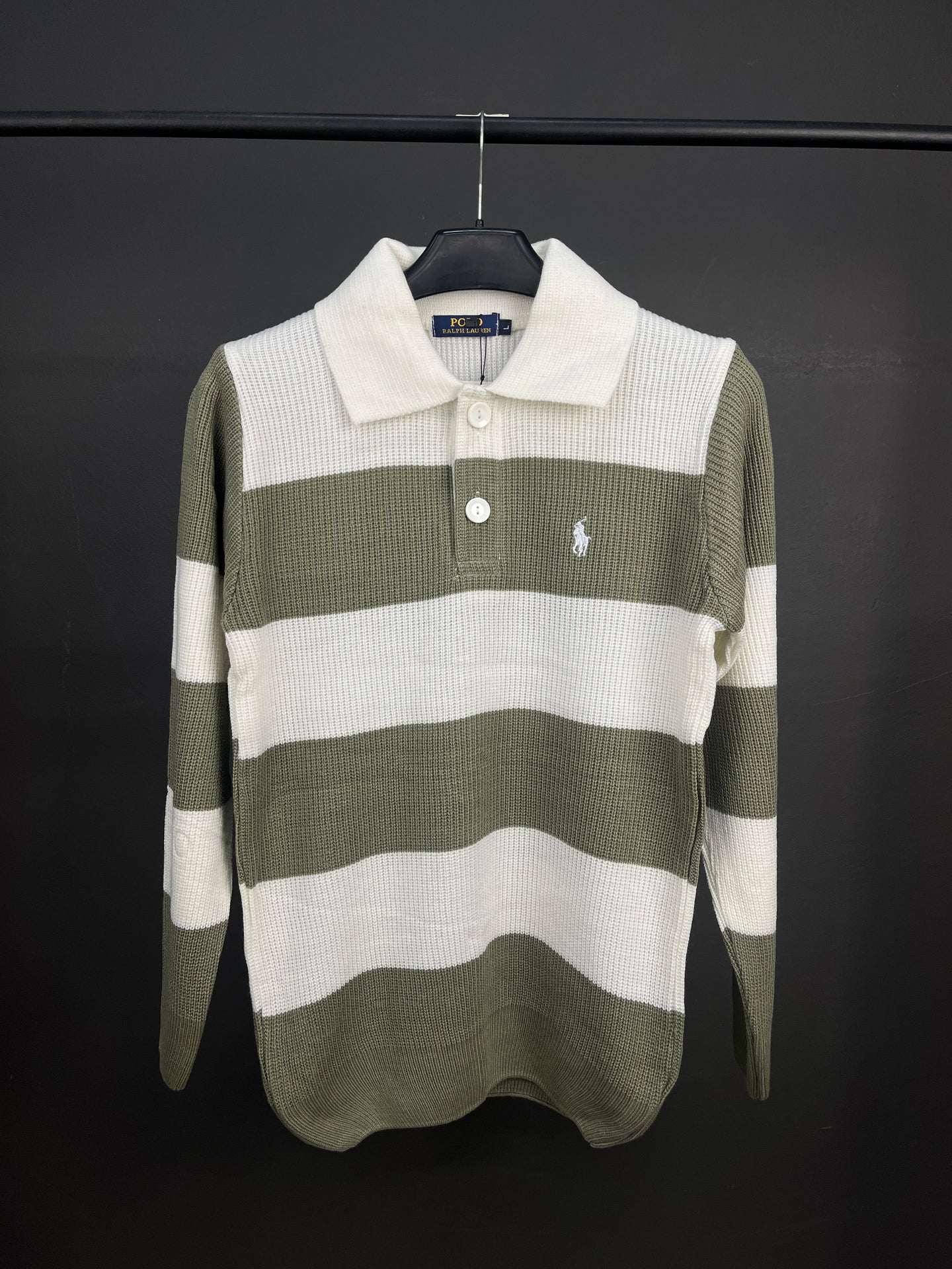 Ralph Lauren White & Green Half Buttoned Sweater