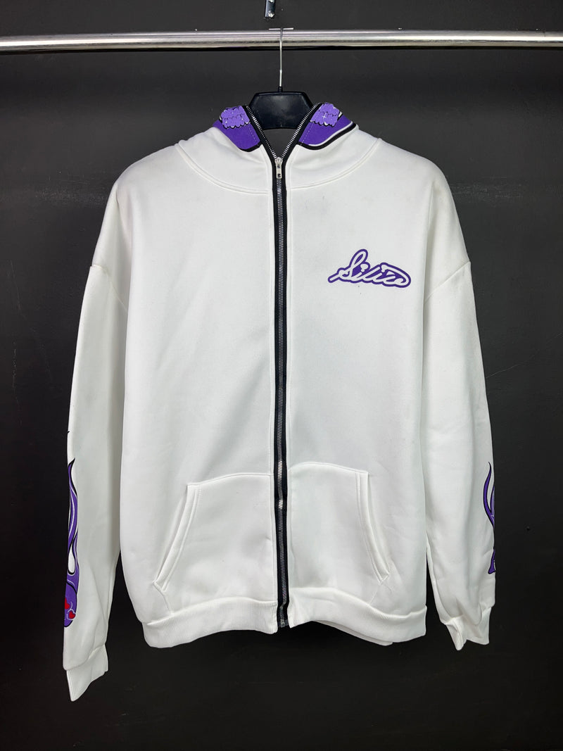 Halloween Flame & Skull Zip-Up Hoodie White