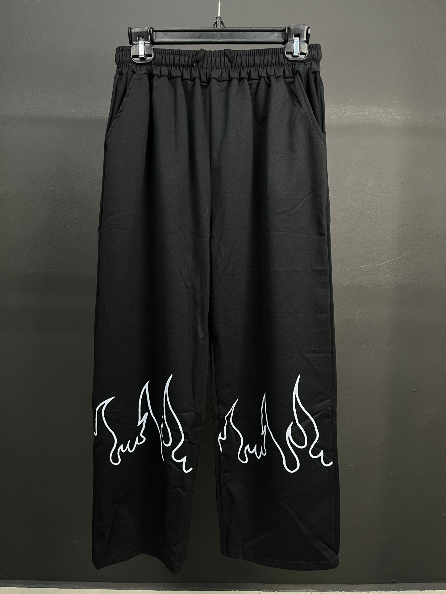 Flame Printed Black Straight Fit Cotton Baggy Pants