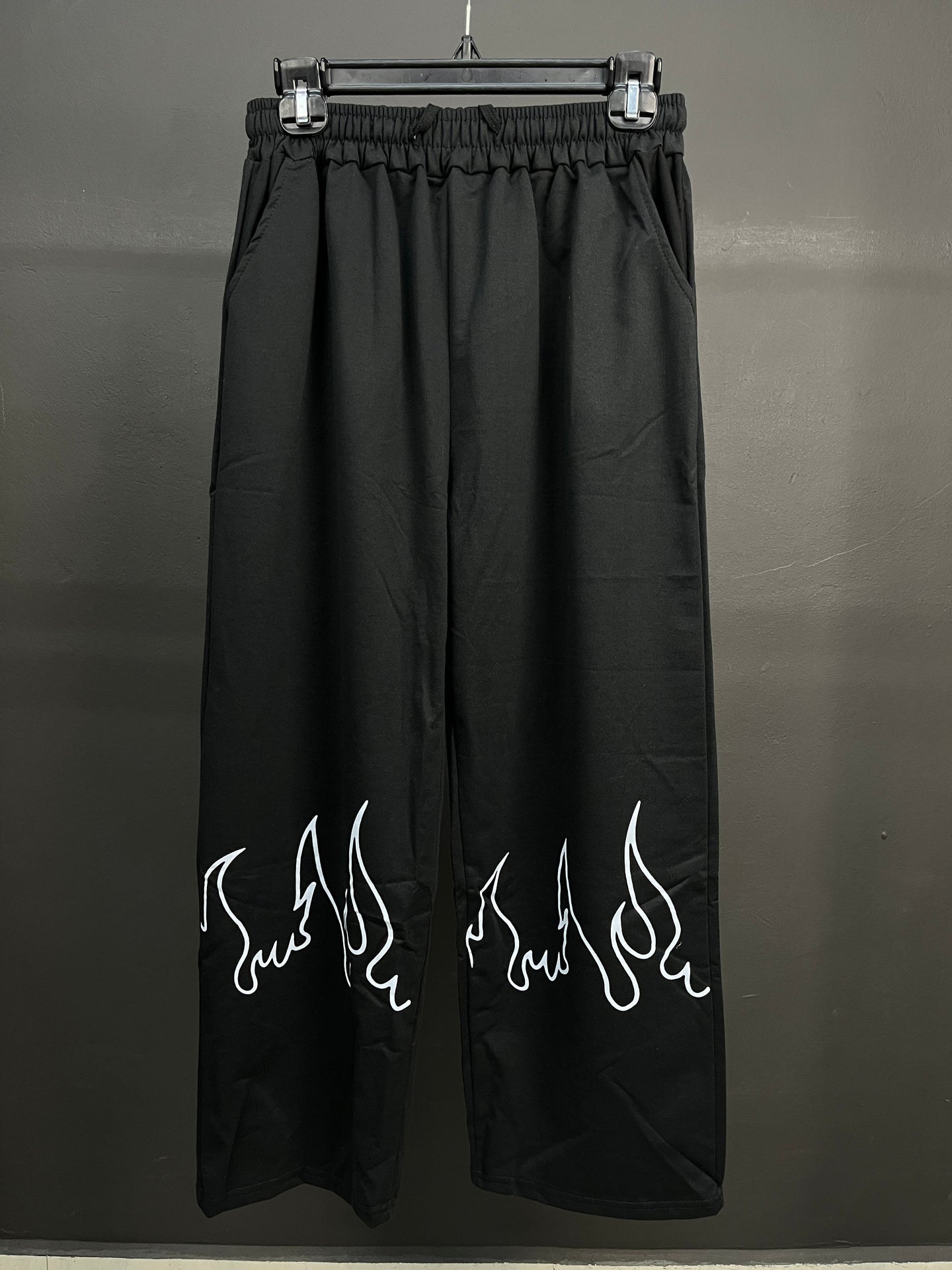 Flame Printed Black Straight Fit Cotton Baggy Pants