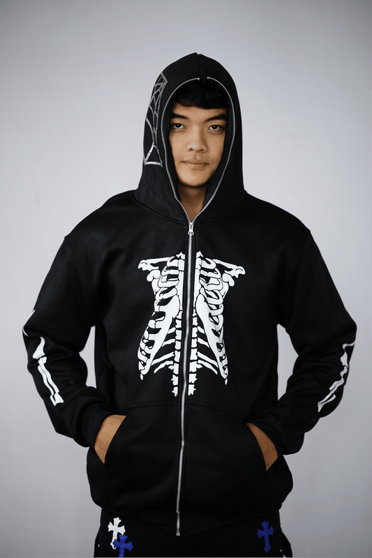 Goth Skeleton Print Black Hoodie