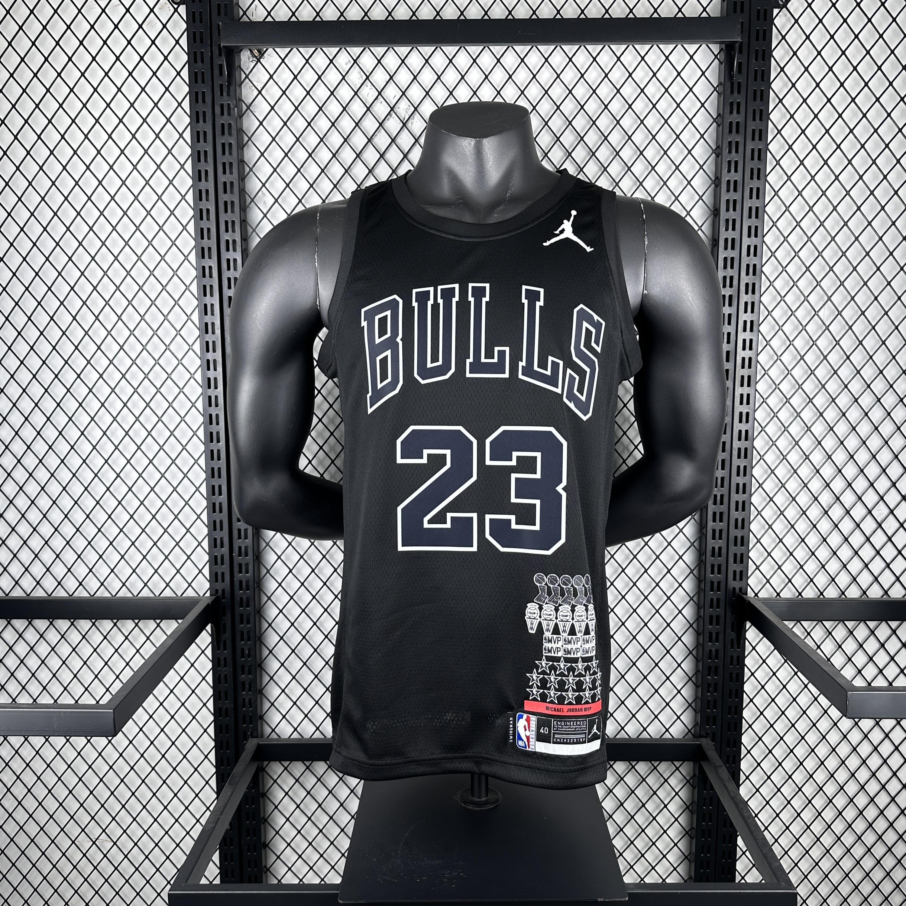 JORDAN 23 Black Chicago Bulls Heat Pressed Edition NBA Jersey
