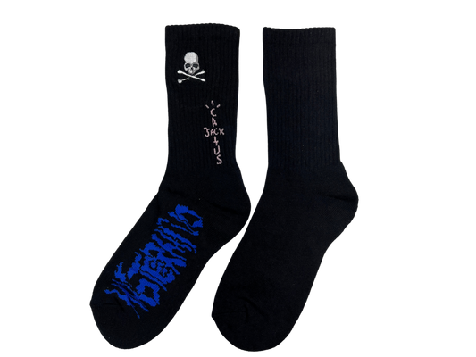 CACTUS JACK Skull Embroidery Black Crew Socks