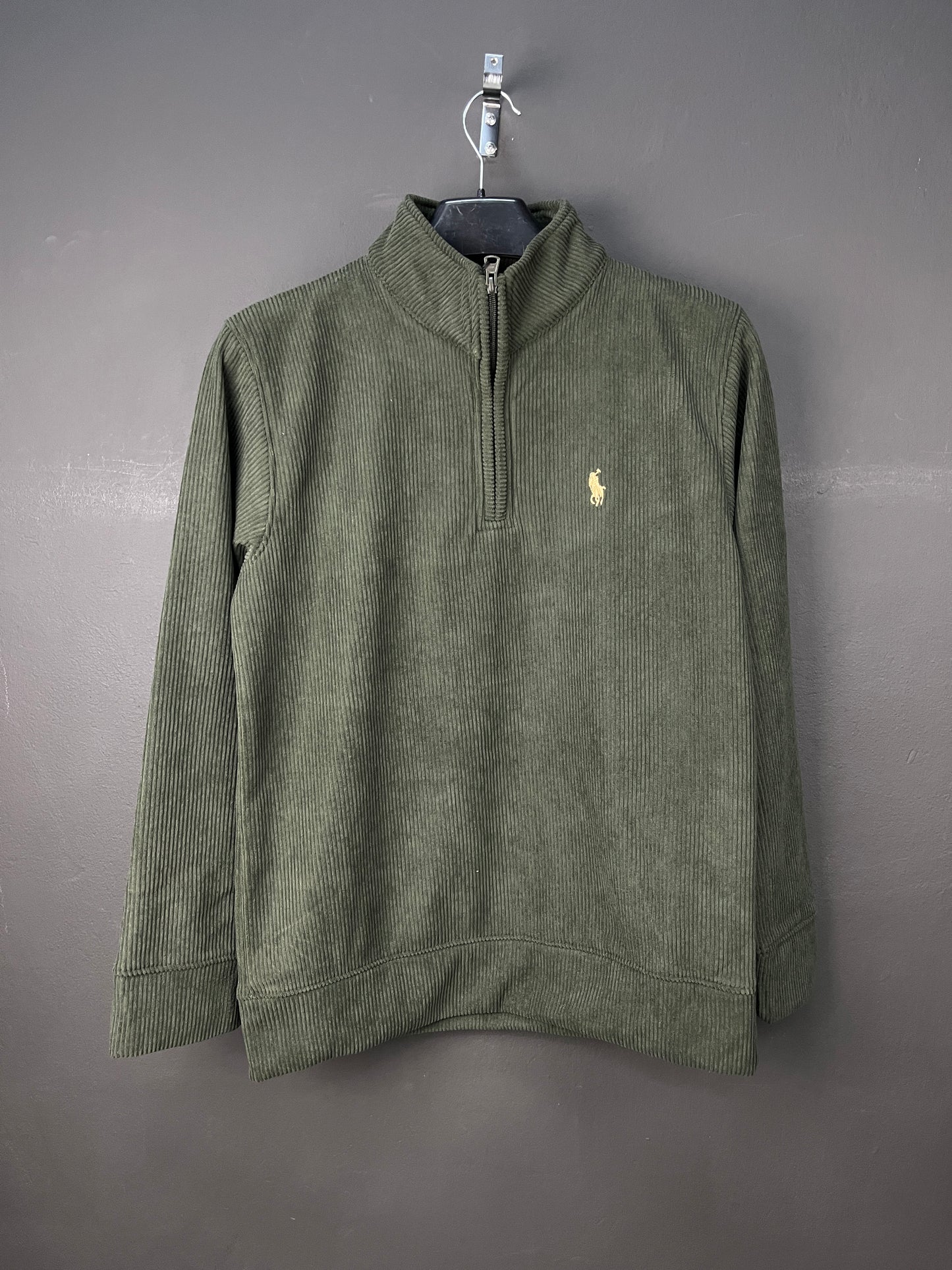 Ralph Lauren Quarter Zip Sweater Dark Green Logo Yellow