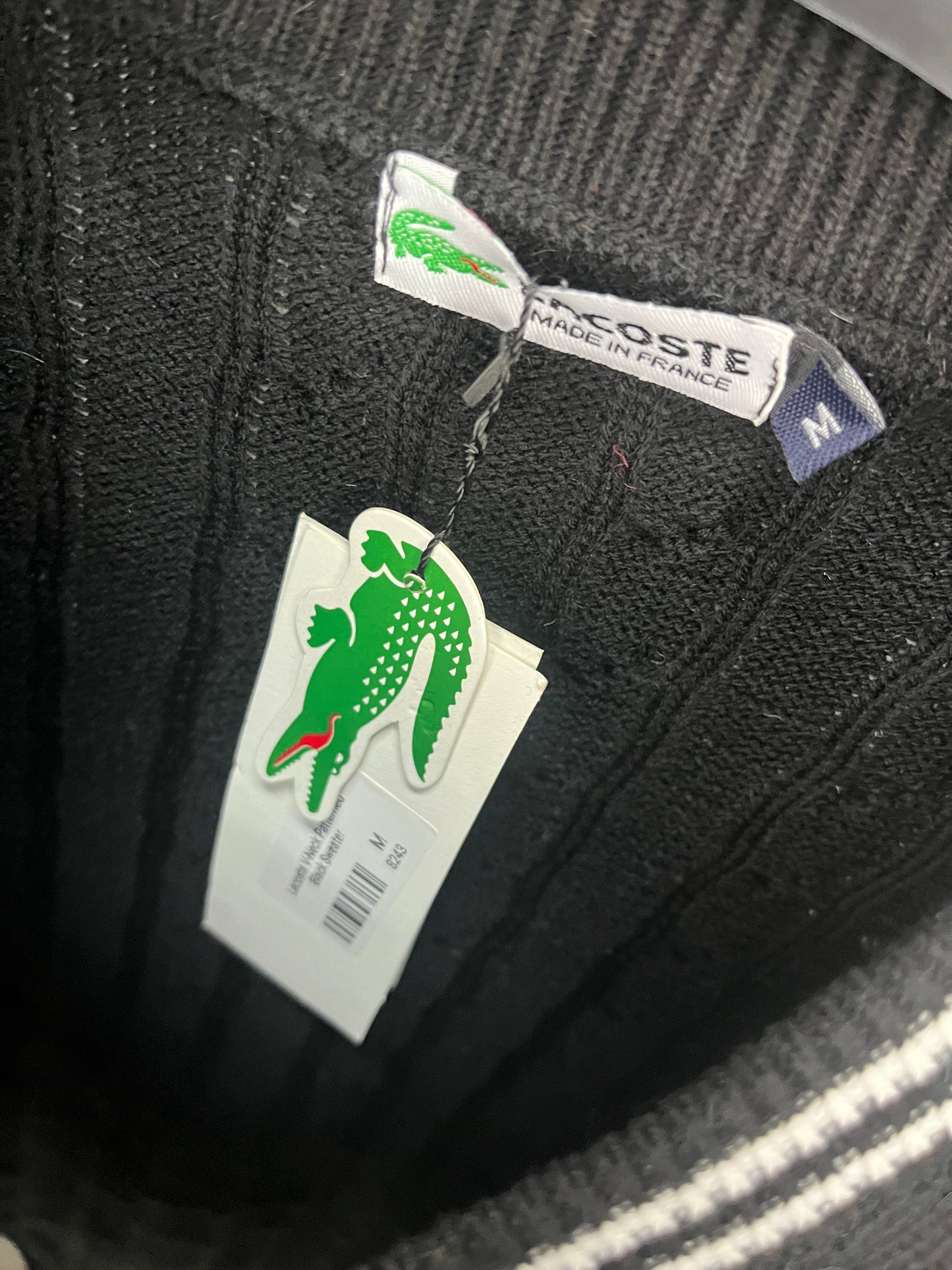 Lacoste V-Neck Patterned Black Sweater