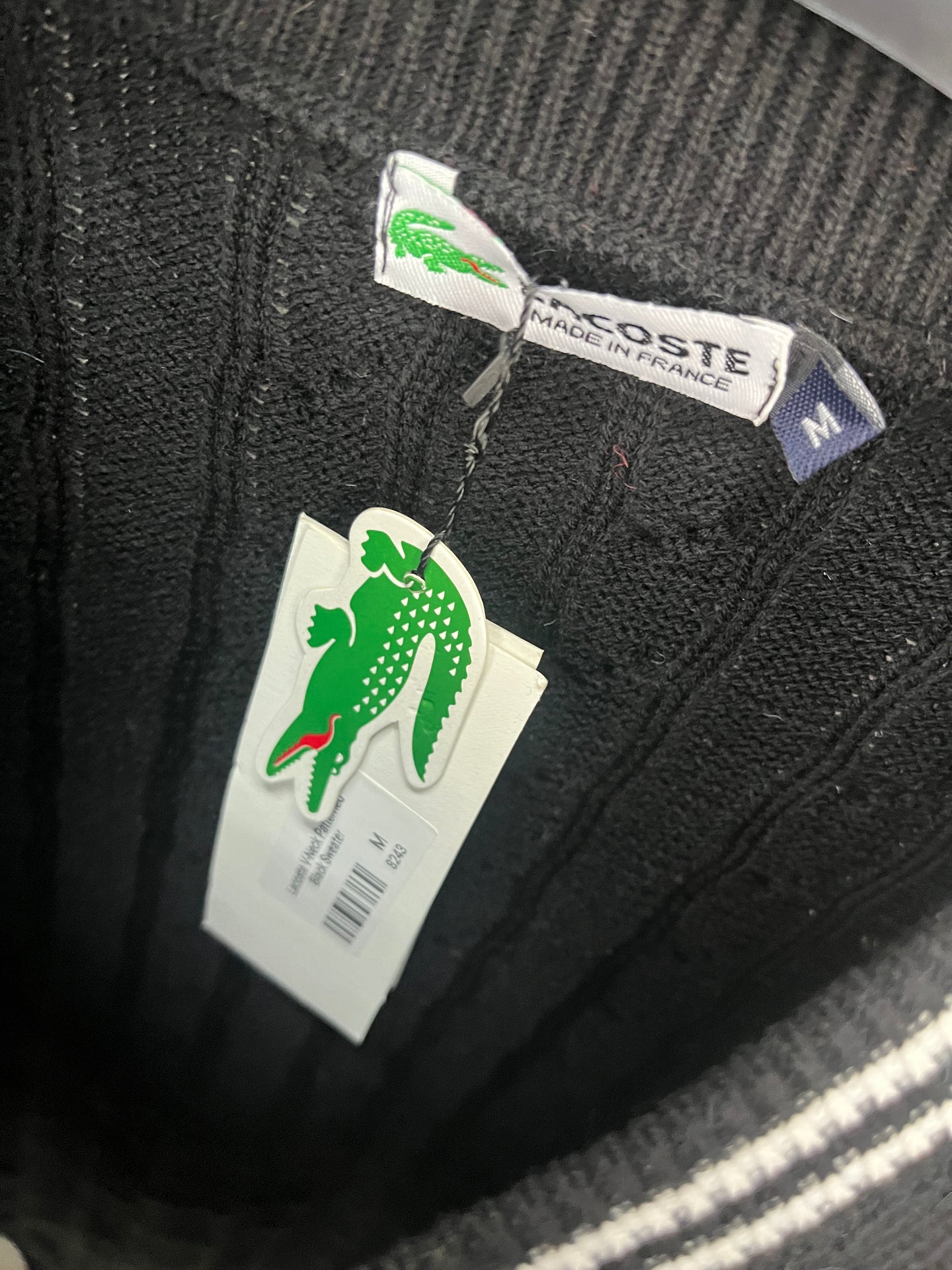 Lacoste V-Neck Patterned Black Sweater