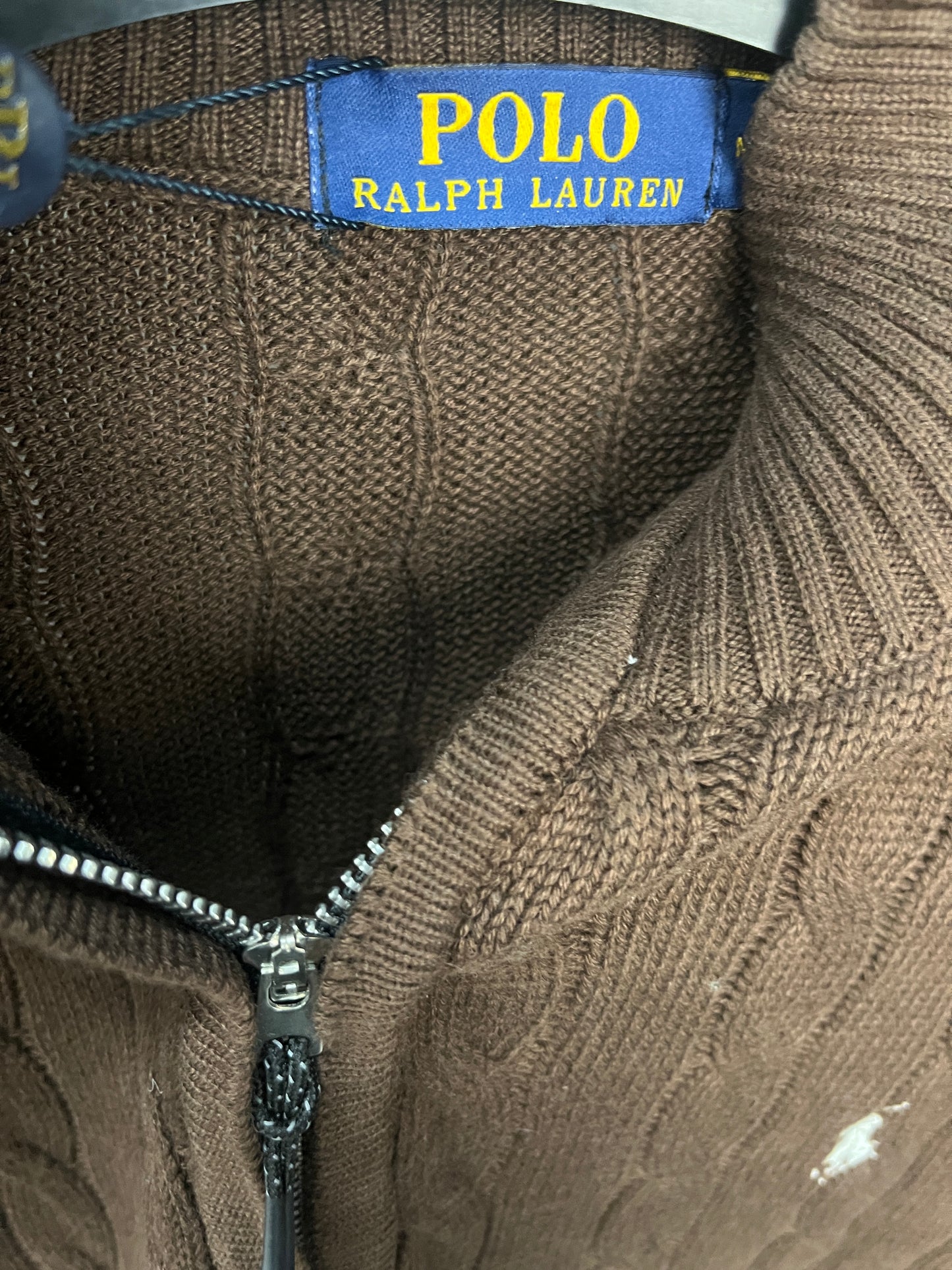 Ralph Lauren Patterned Chocolate Brown Half Zip-up Sweater