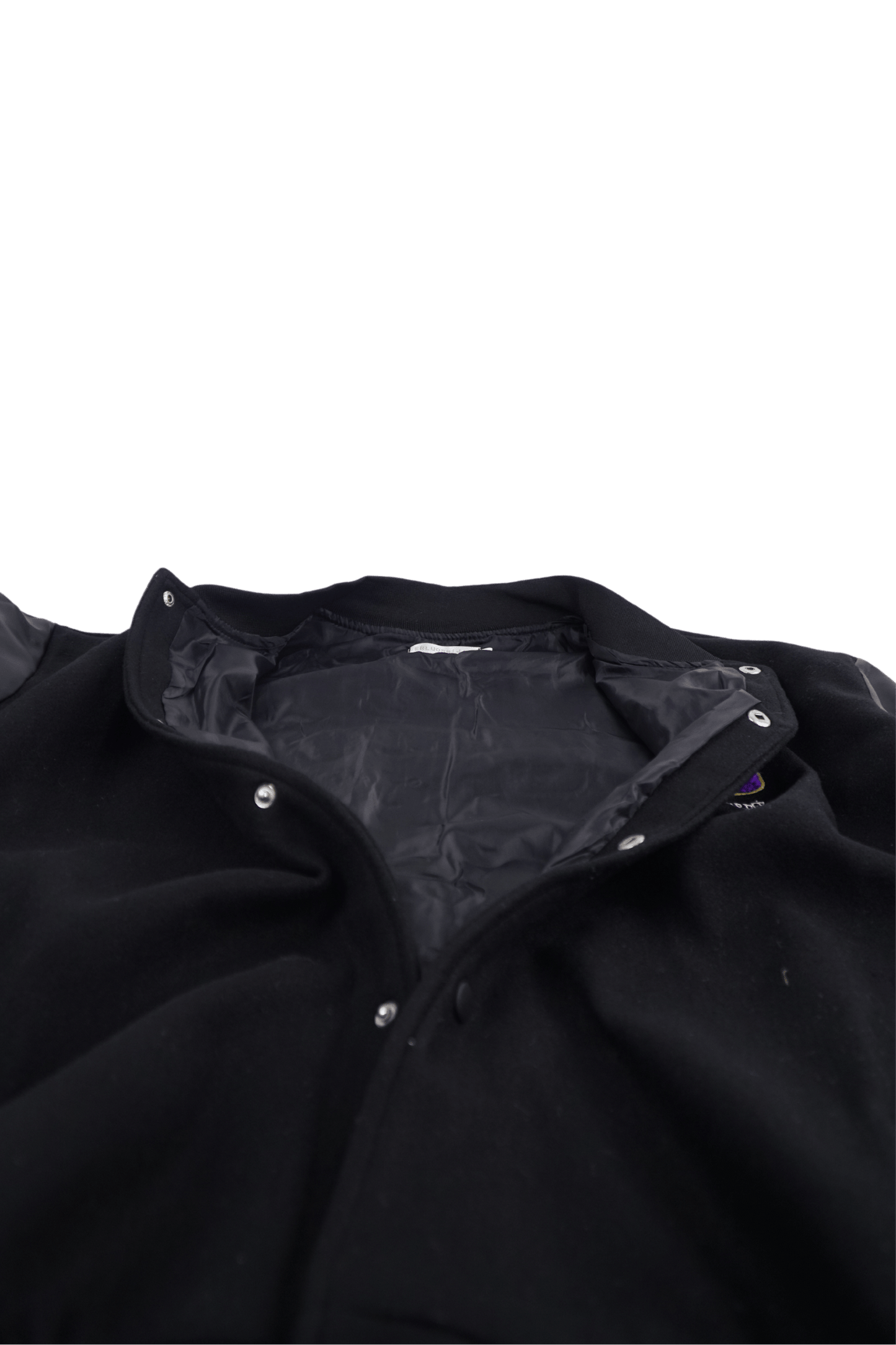 Letter Flocking Embroidered Black Varsity Jacket