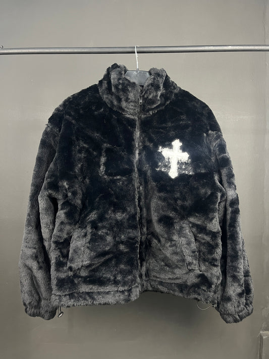 Cross Fleece Camo Black Fur Jacket