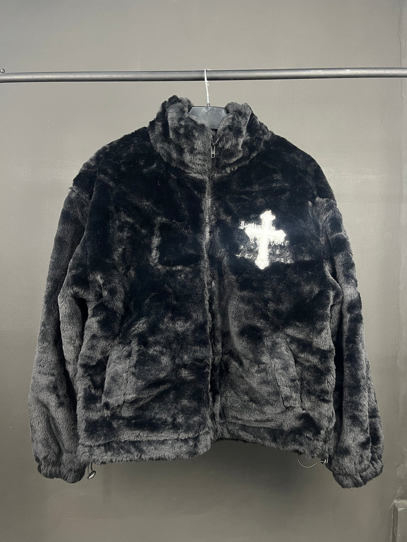 Cross Fleece Camo Black Fur Jacket