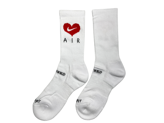 NIKE AIR Heart Print White Crew Socks