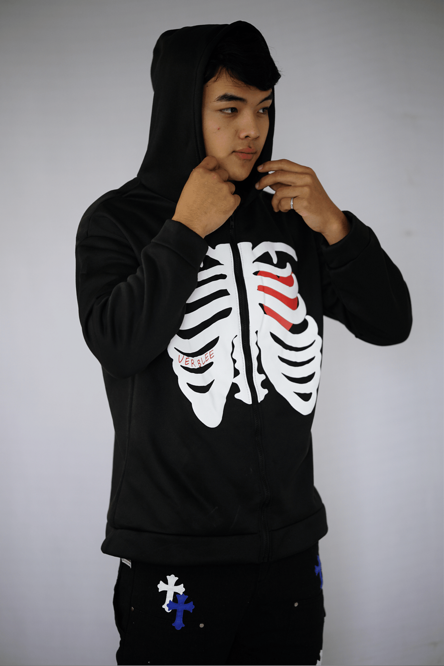 Skeleton & Heart Black Hoodie