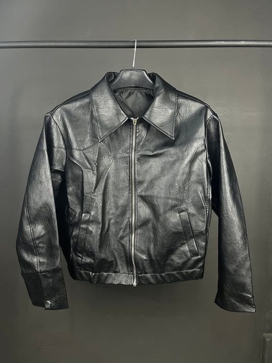 Women Black Leather Zip-up Jacket