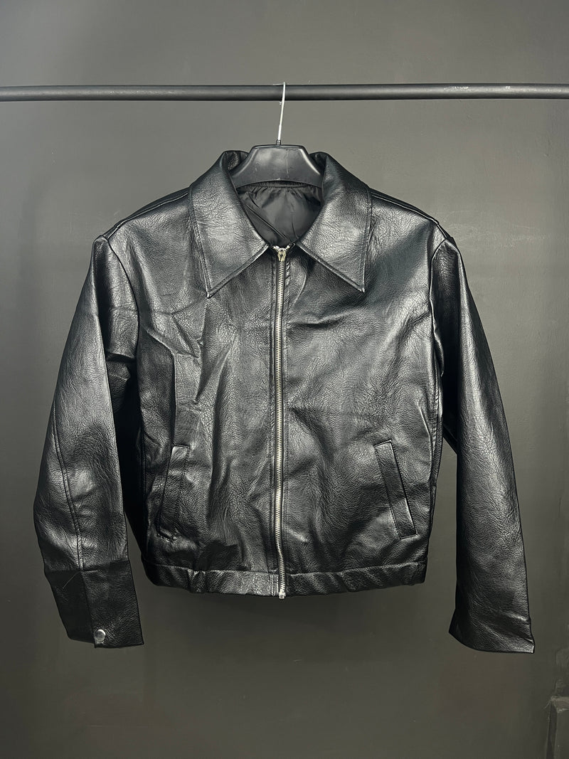 Women Black Leather Zip-up Jacket