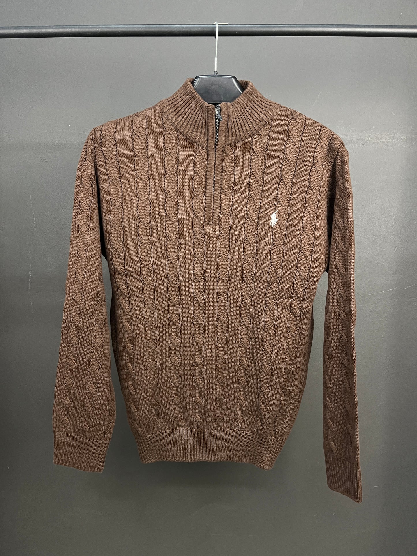 Ralph Lauren Patterned Chocolate Brown Half Zip-up Sweater