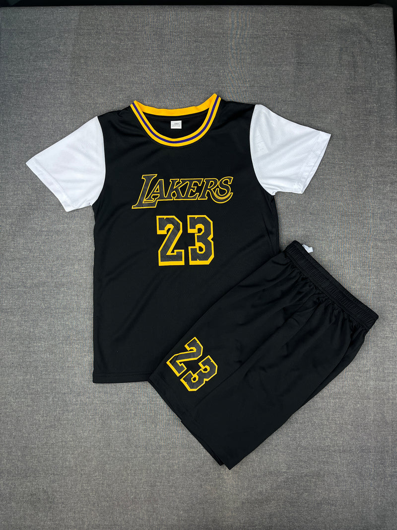 LEBRON JAMES 23 Black Lakers Kids Jersey Set