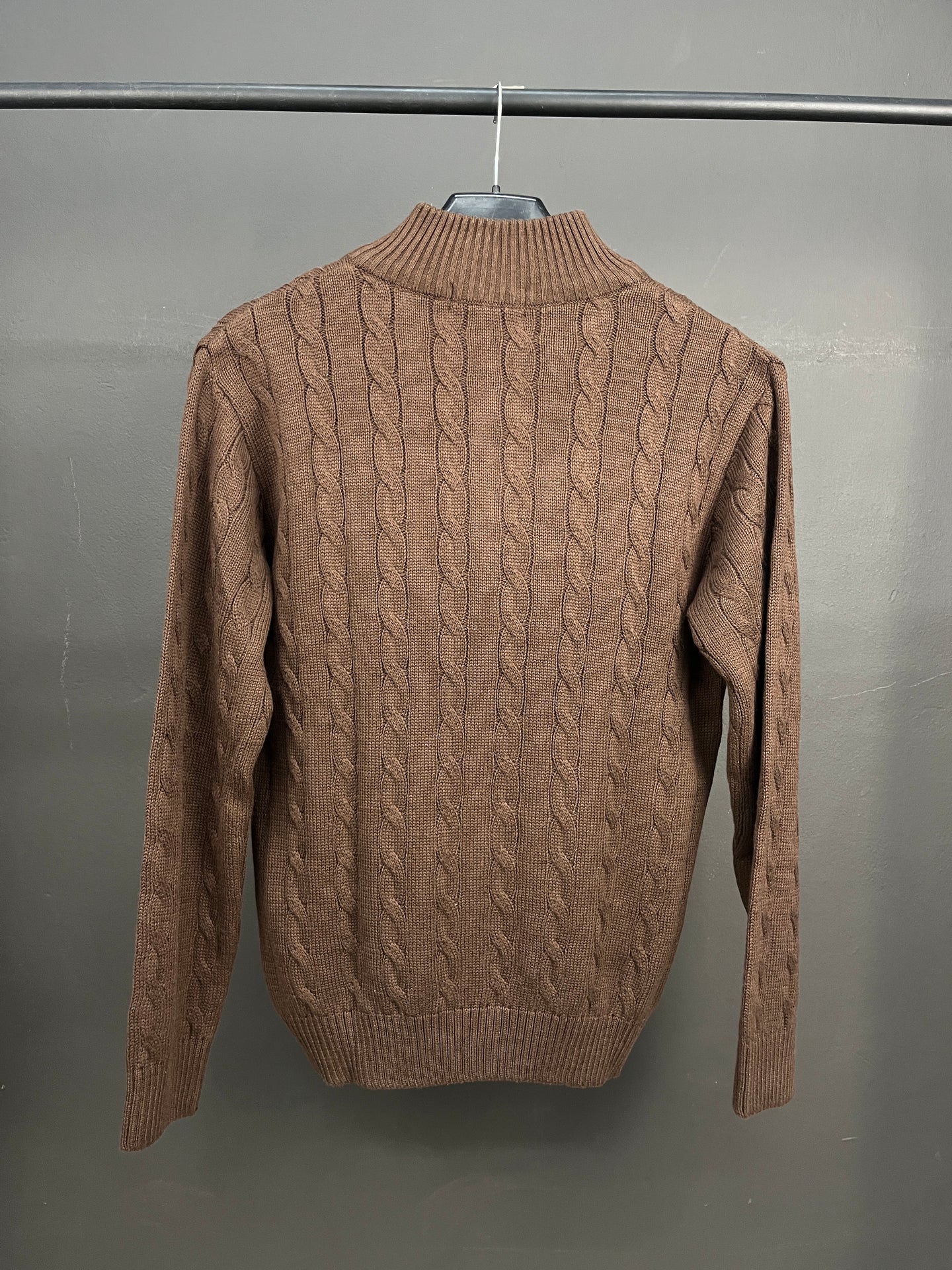 Ralph Lauren Patterned Chocolate Brown Half Zip-up Sweater