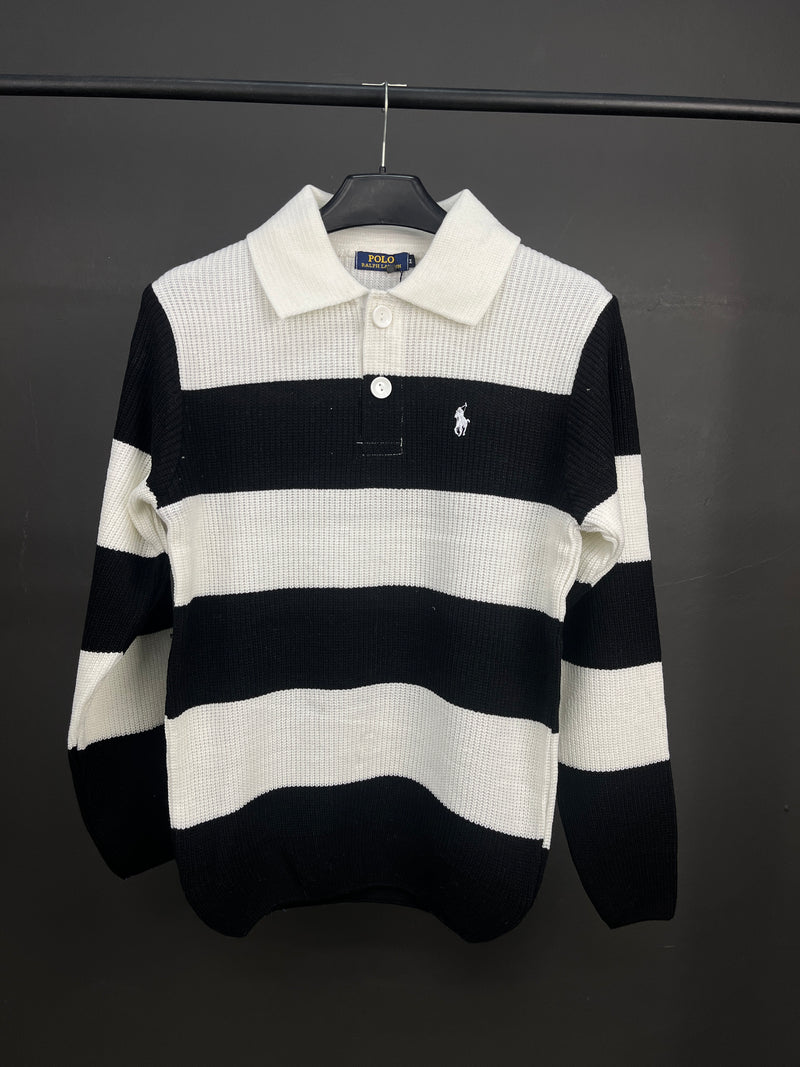 Ralph Lauren White & Black Half Buttoned Sweater
