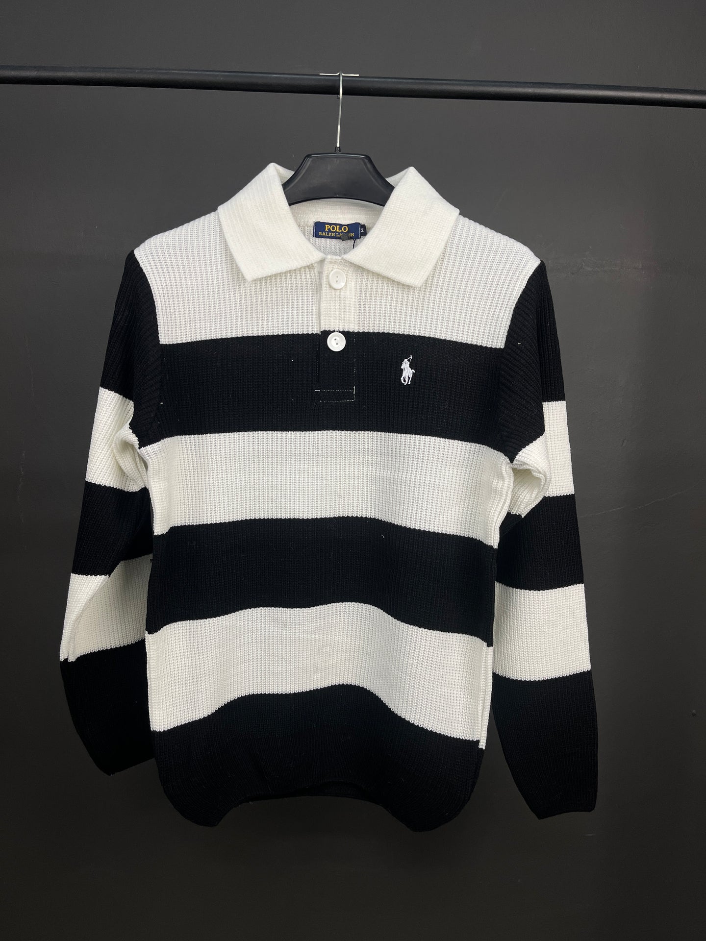 Ralph Lauren White & Black Half Buttoned Sweater