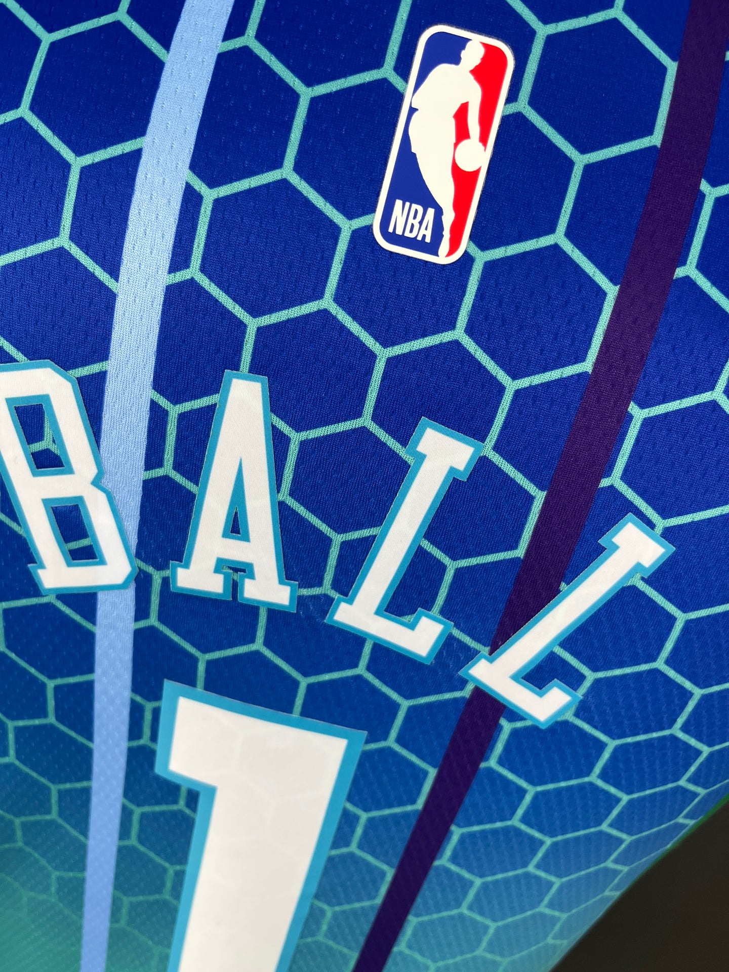 BALL 1 Blue Charlotte Hornets Heat Pressed Edition NBA Jersey