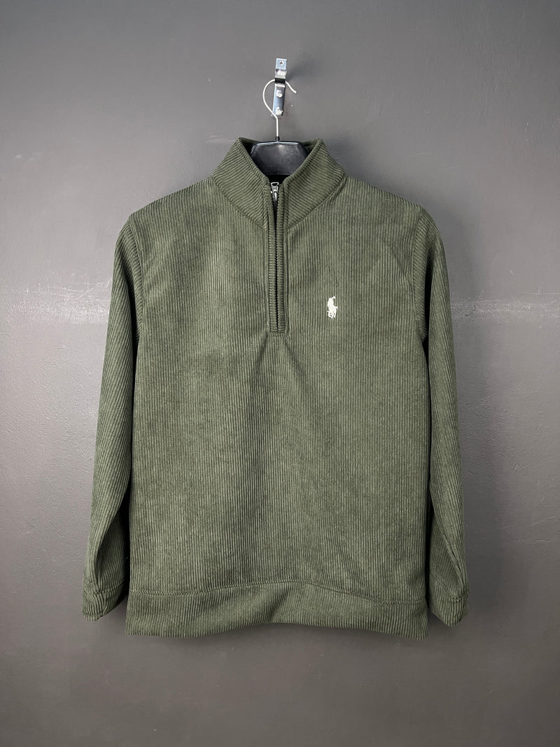 Ralph Lauren Quarter Zip Sweater Dark Green Logo White