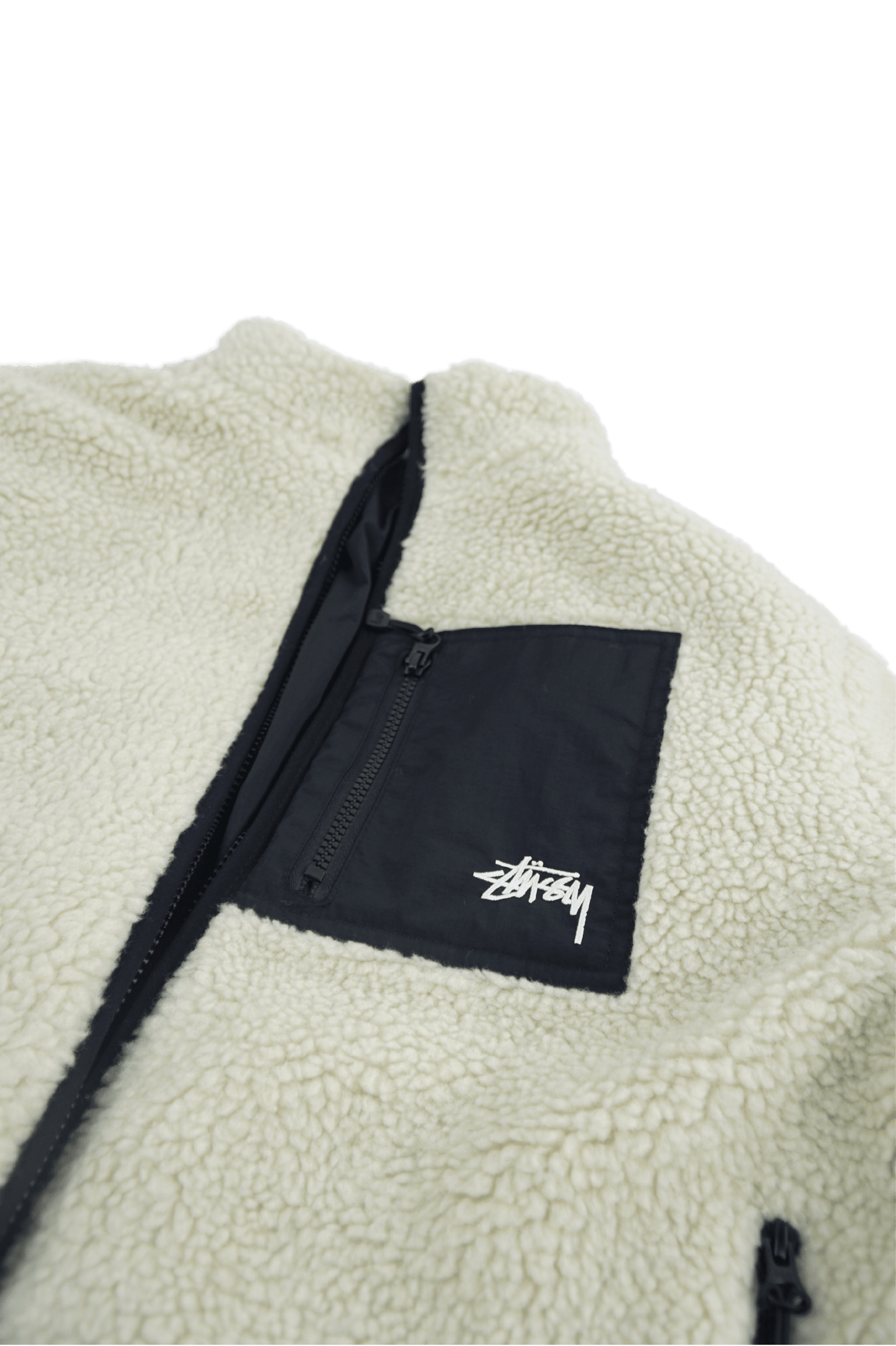 Stussy 8 Ball Sherpa Reversible Jacket White & Black
