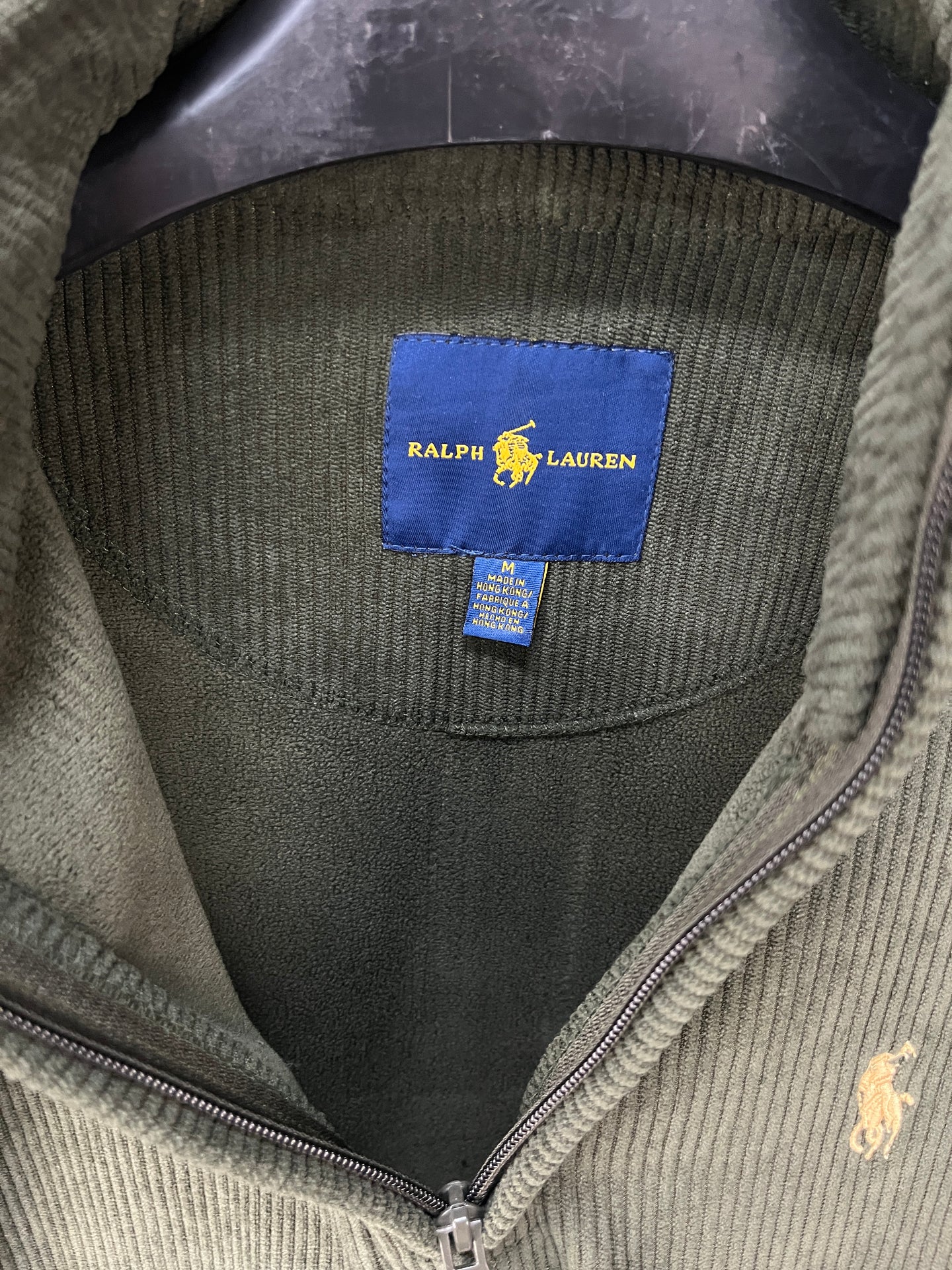 Ralph Lauren Quarter Zip Sweater Dark Green Logo Yellow