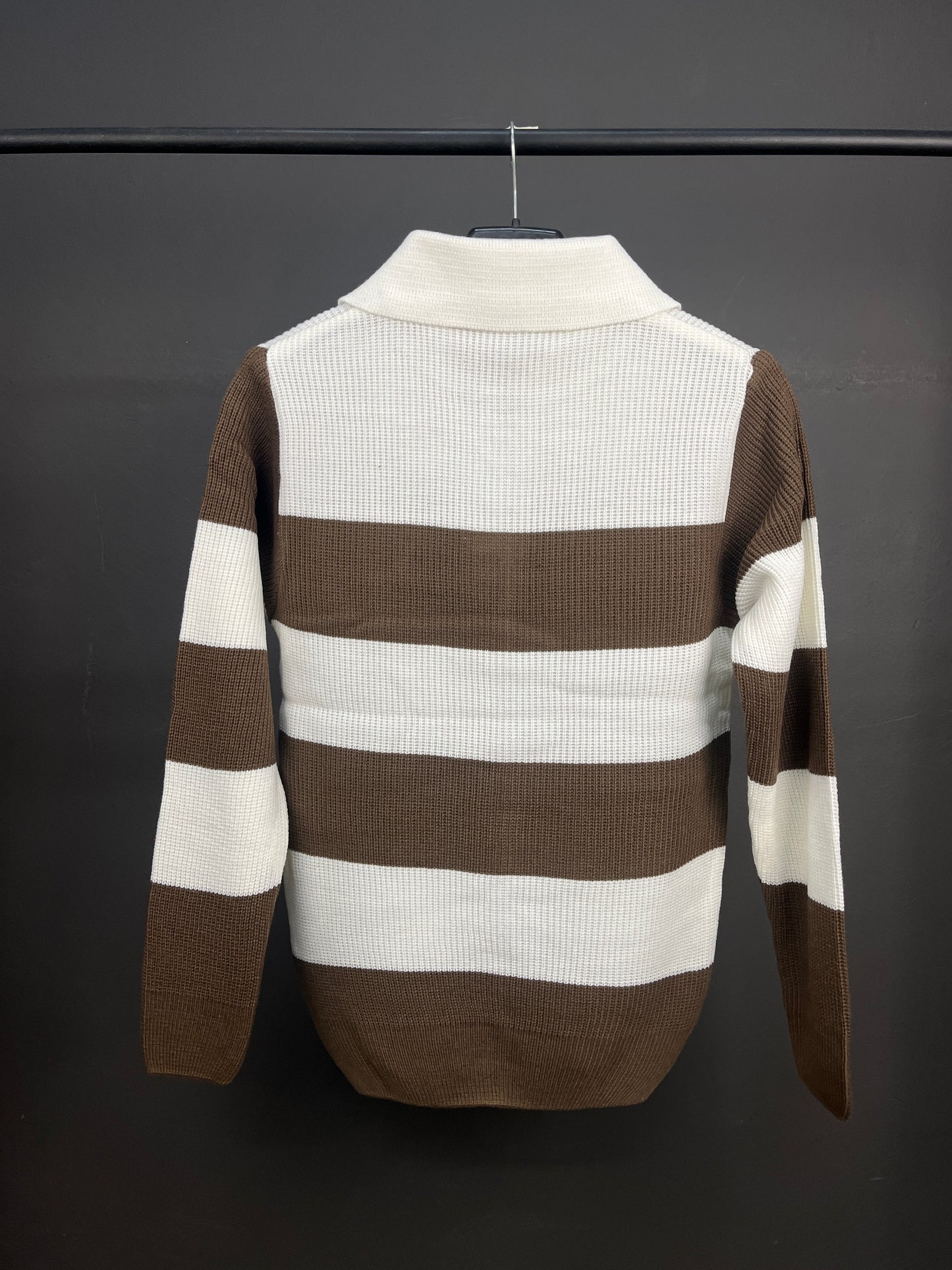 Ralph Lauren White & Brown Half Buttoned Sweater