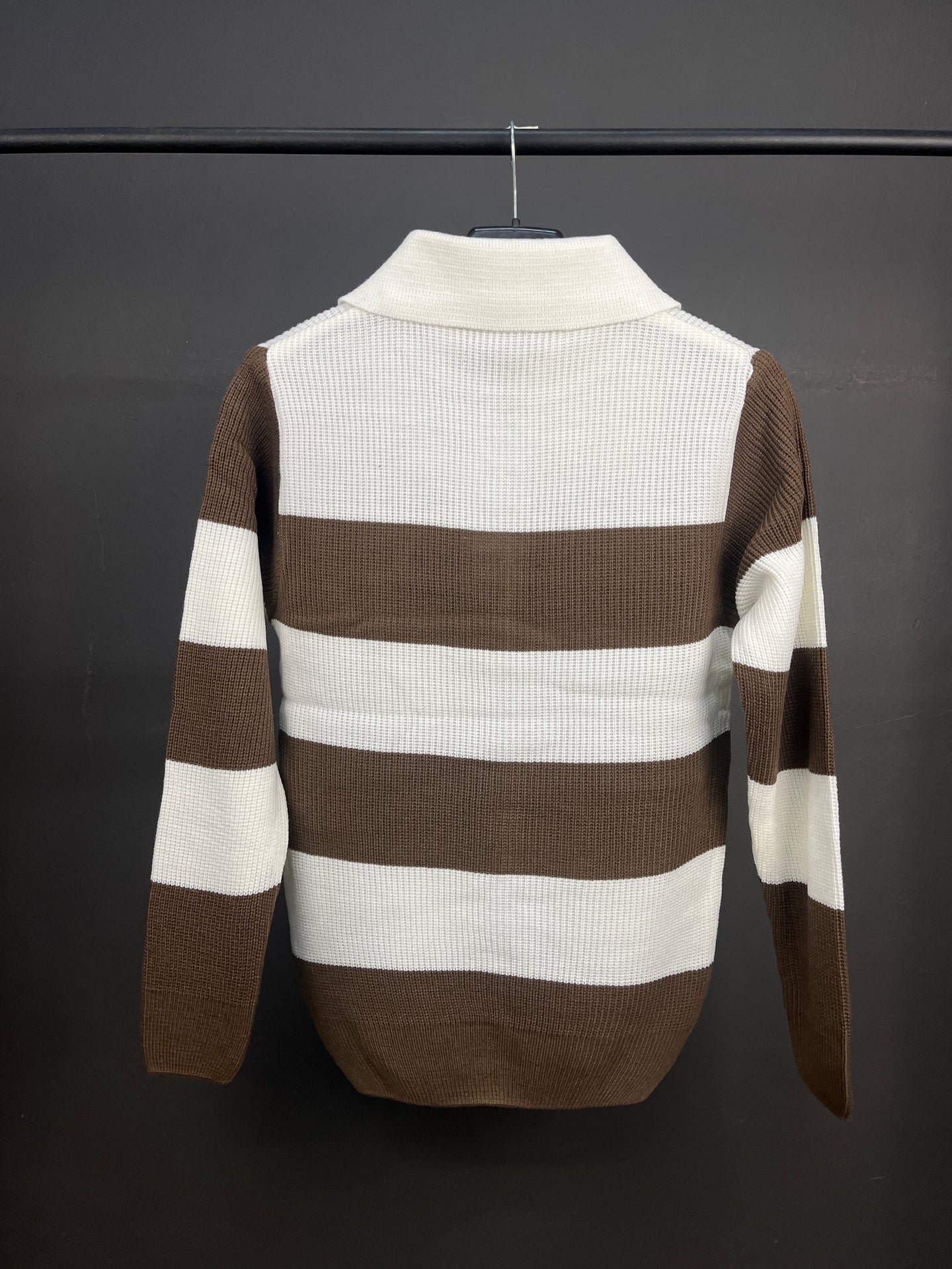 Ralph Lauren White & Brown Half Buttoned Sweater