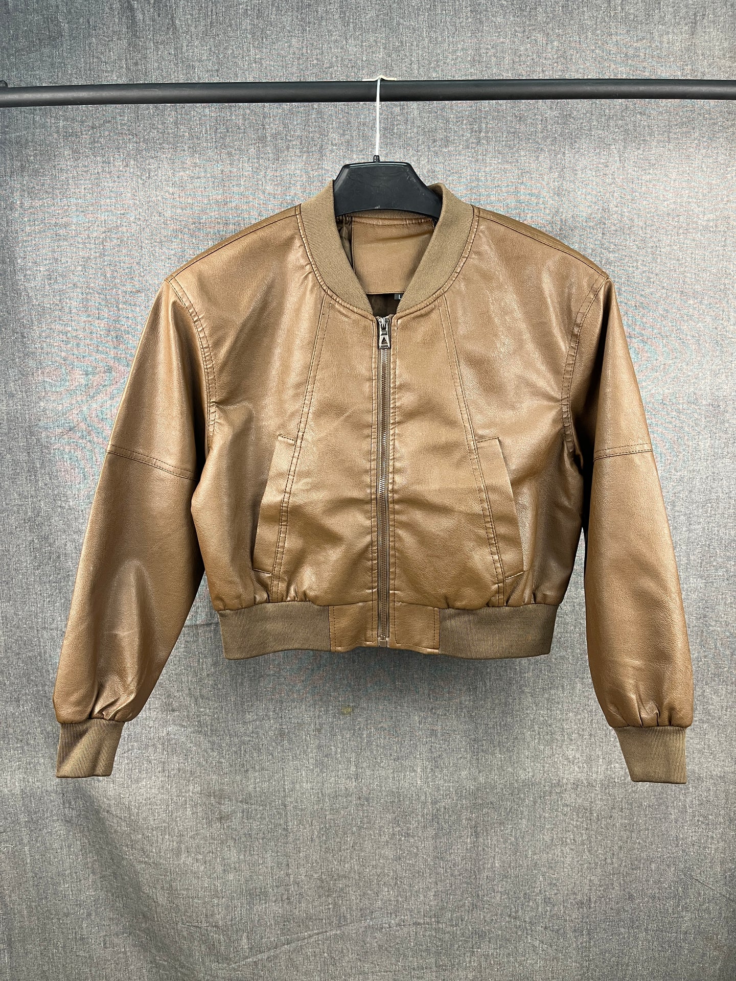 Crop Leather Jacket Brown