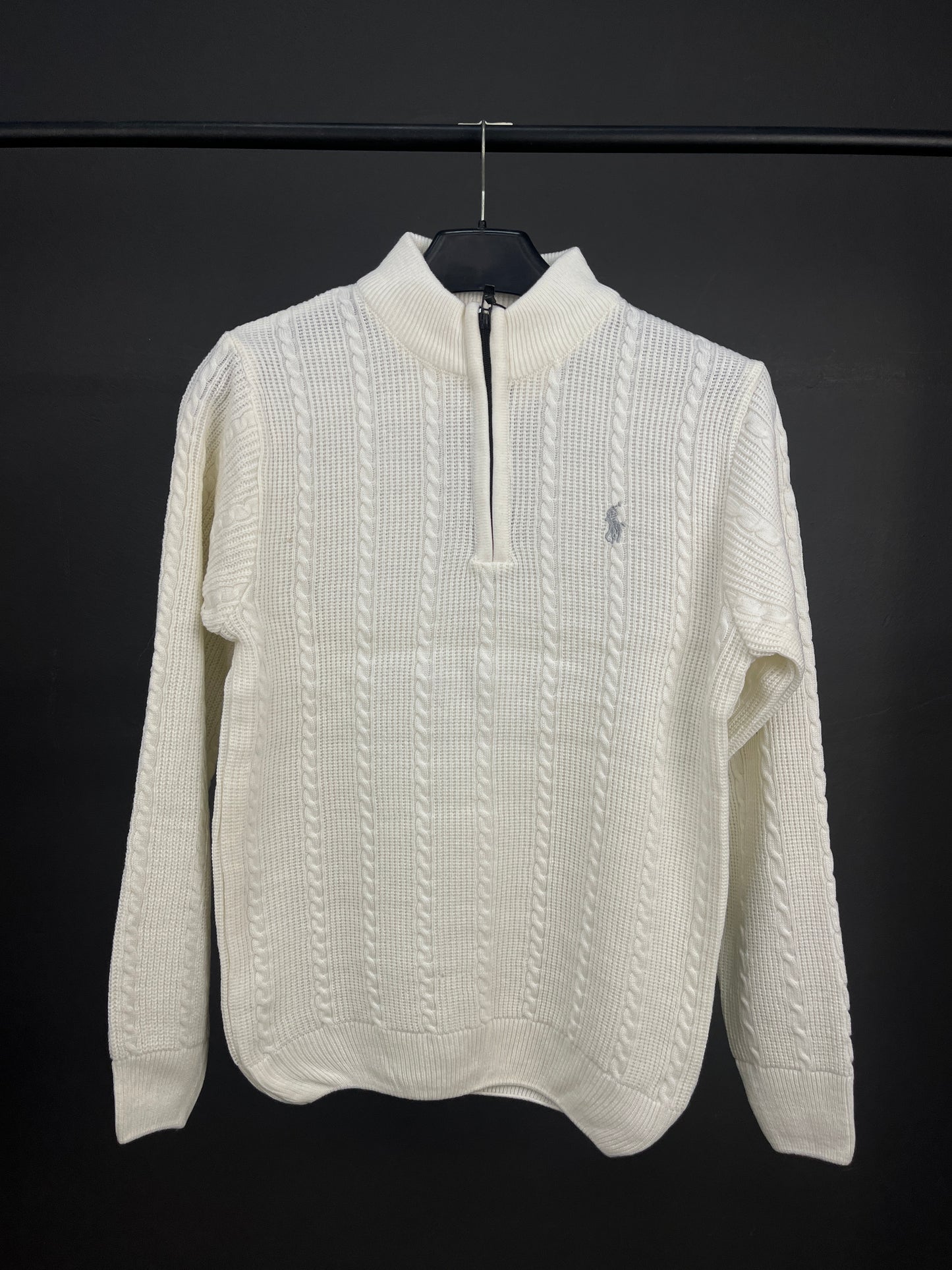 Ralph Lauren White Patterned Half Zip-up Sweater