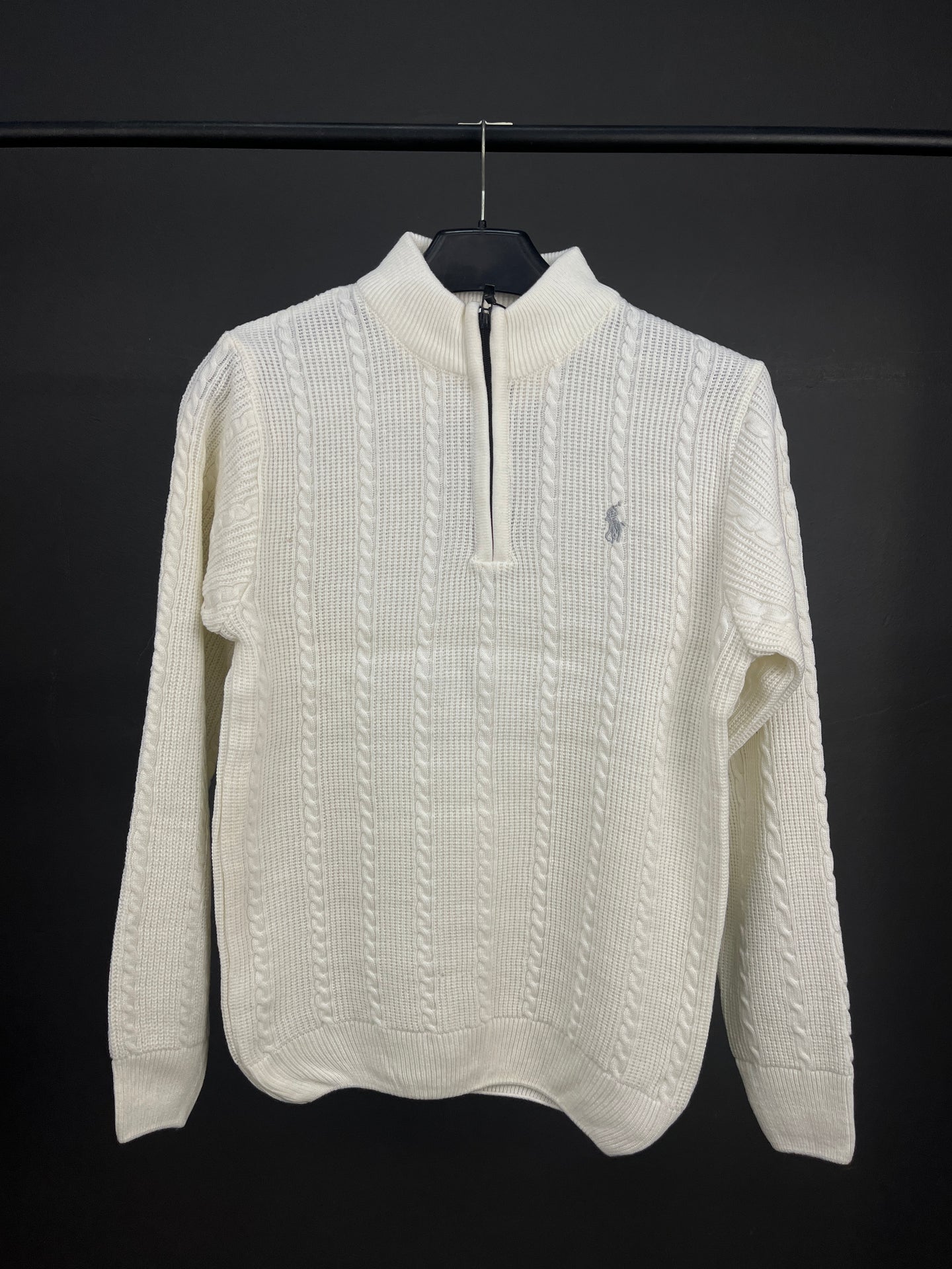 Ralph Lauren White Patterned Half Zip-up Sweater