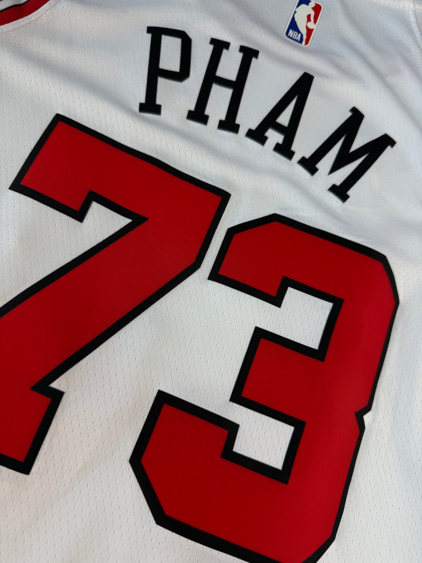 PHAM 73 White Chicago Bulls Heat Pressed Edition NBA Jersey