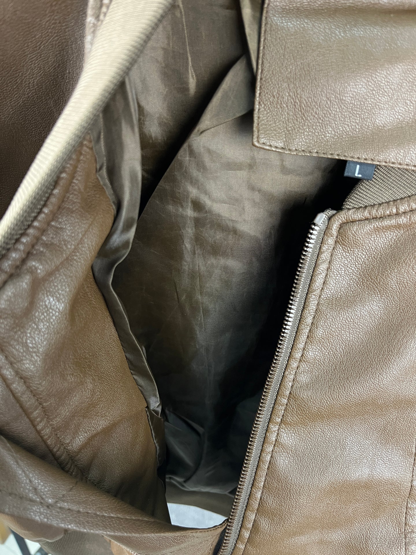 Crop Leather Jacket Brown