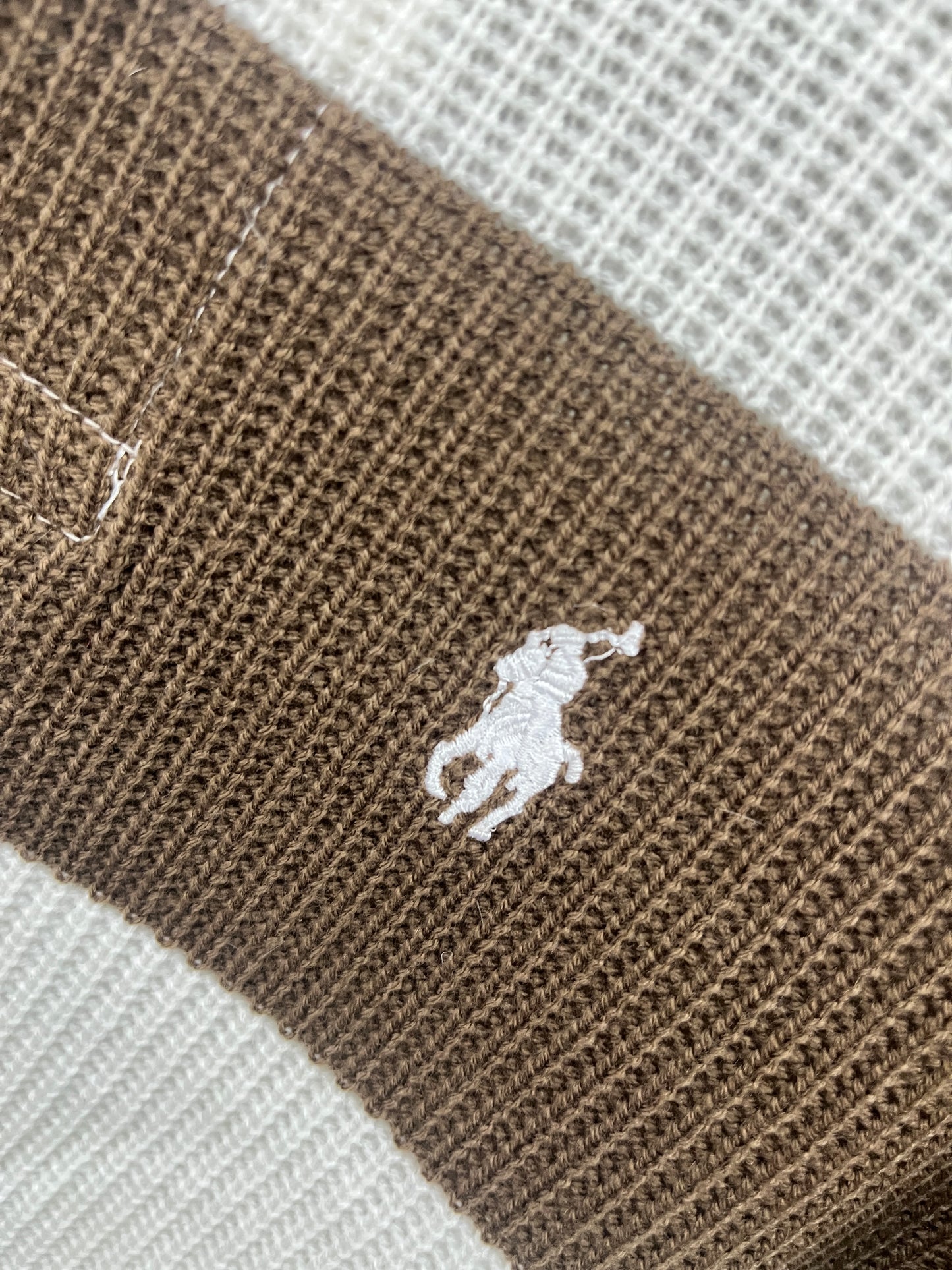 Ralph Lauren White & Brown Half Buttoned Sweater