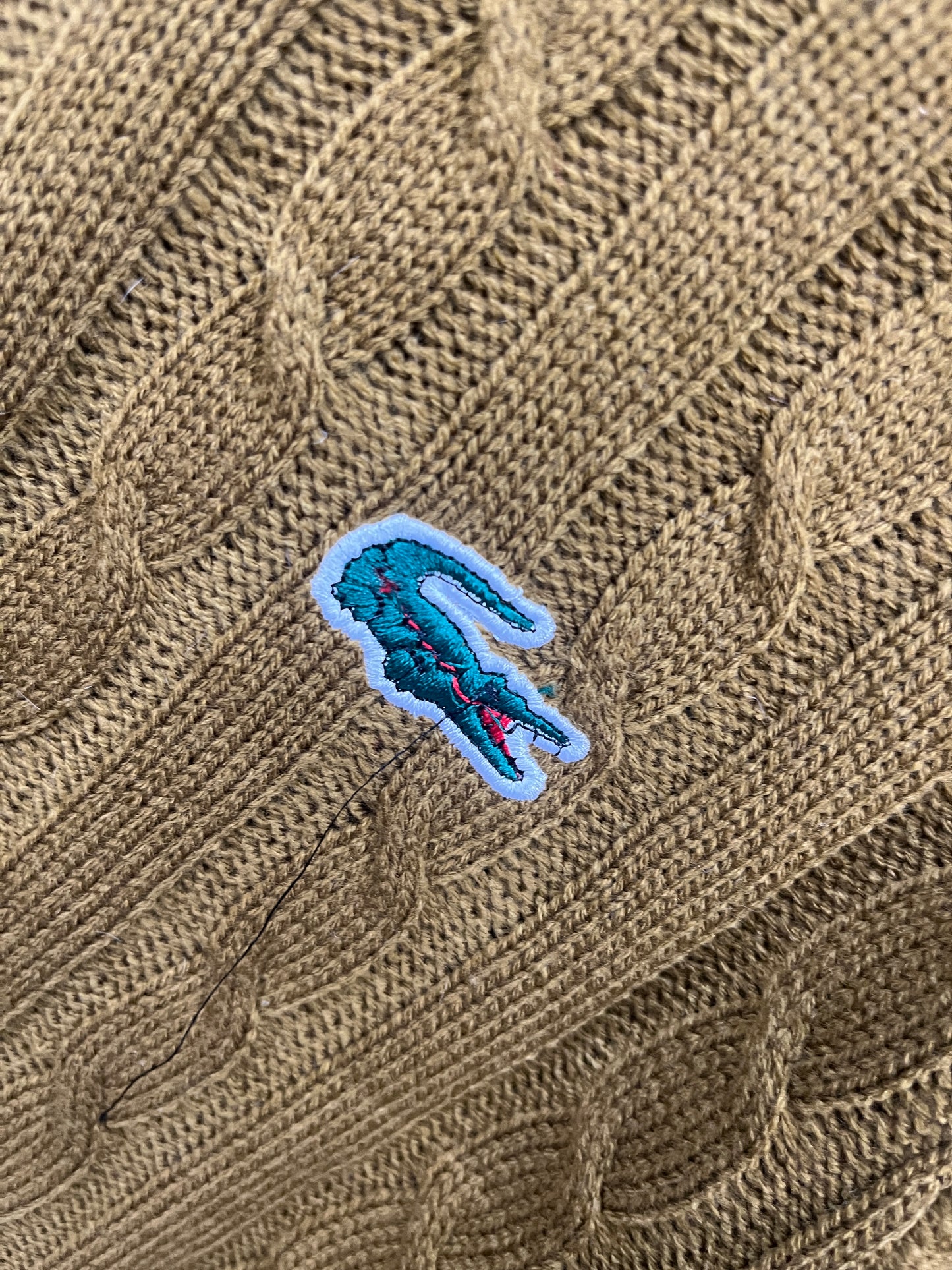 Lacoste V-Neck Patterned Tan Sweater