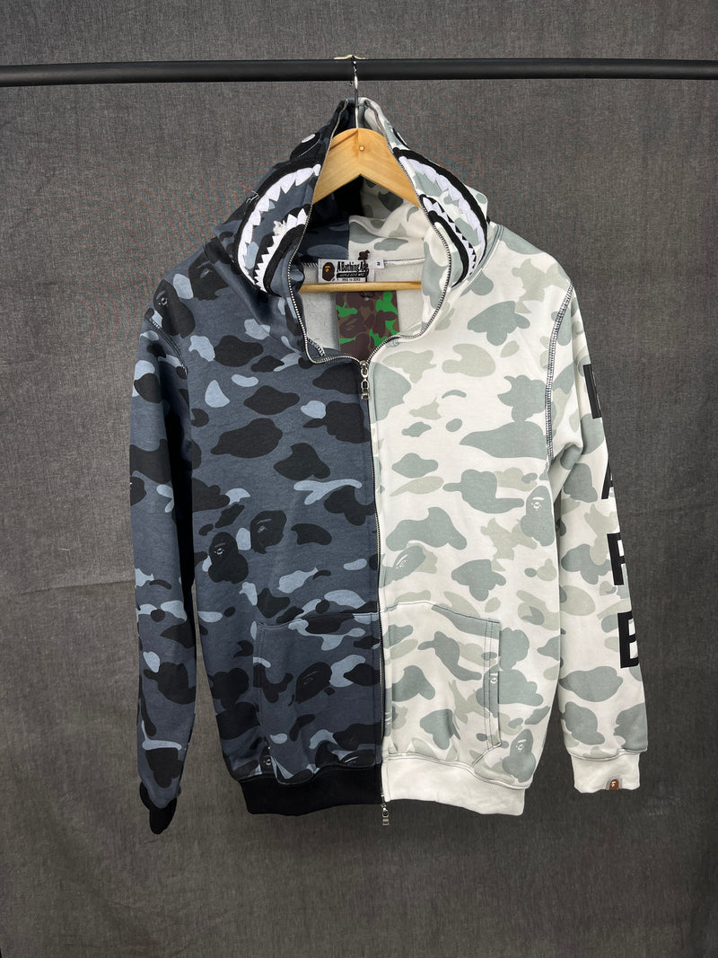 Bape White & Grey Full Zip-up Hoodie