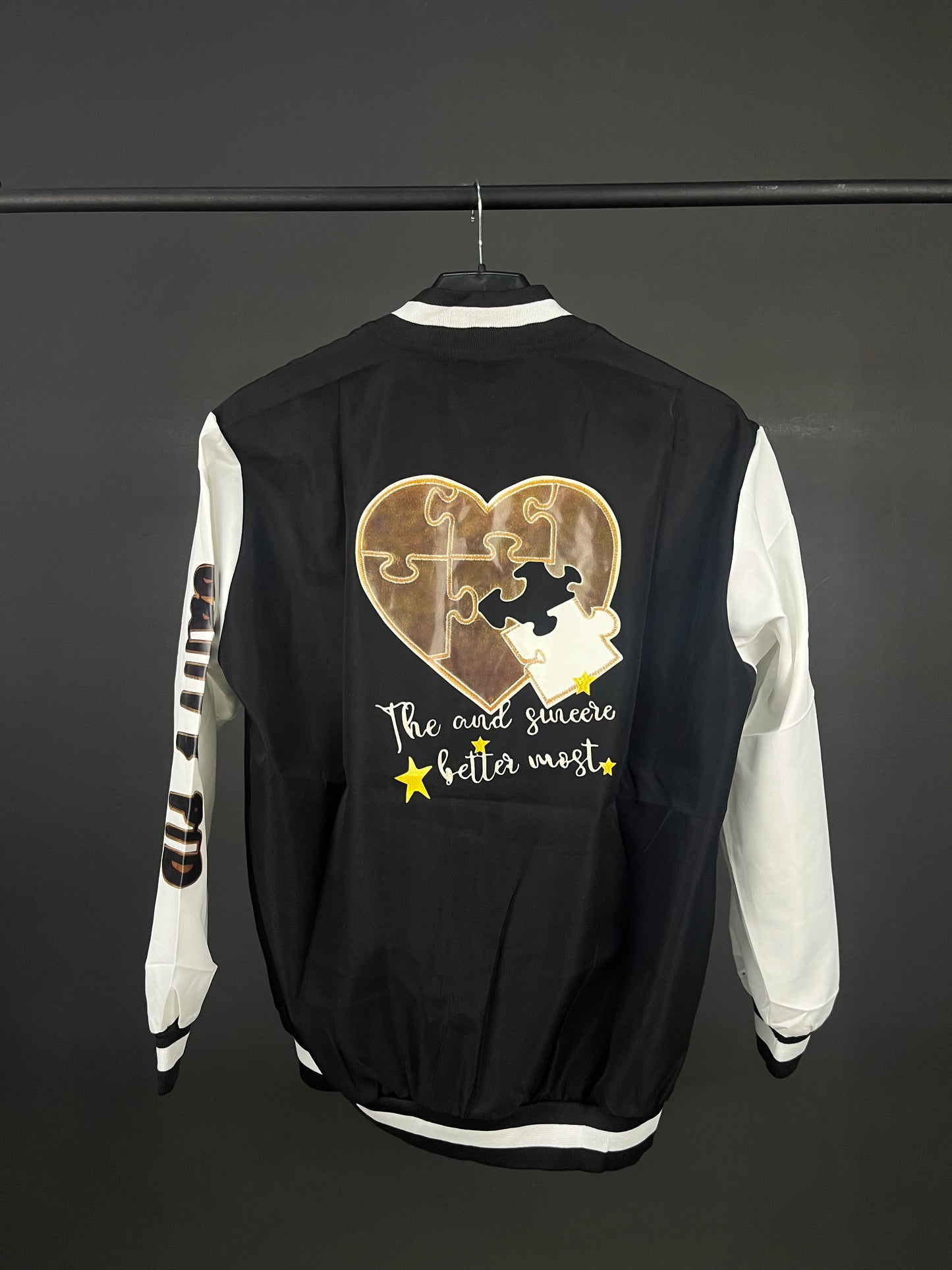 Black With White Trim Varsity Jacket