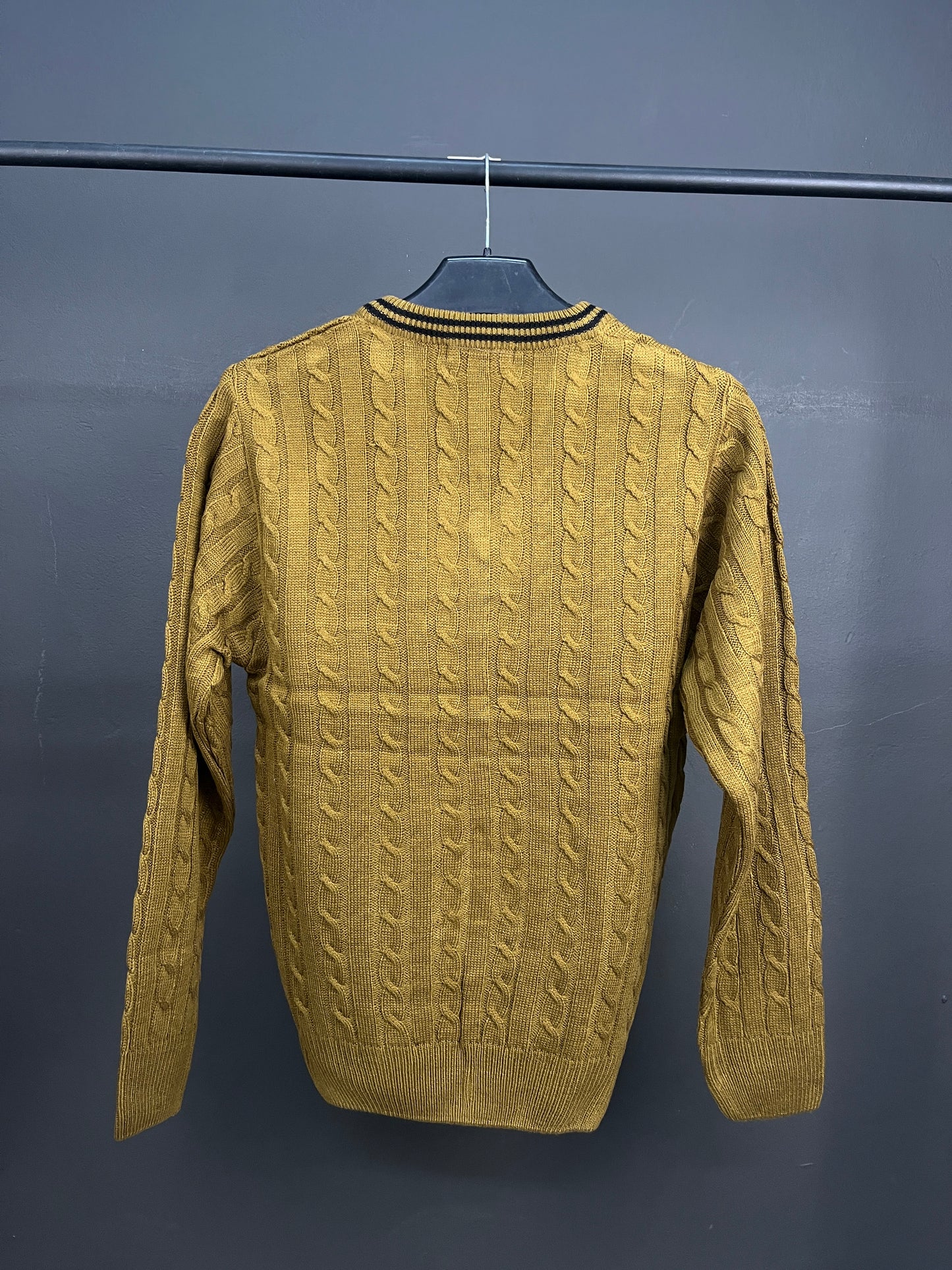 Lacoste V-Neck Patterned Tan Sweater