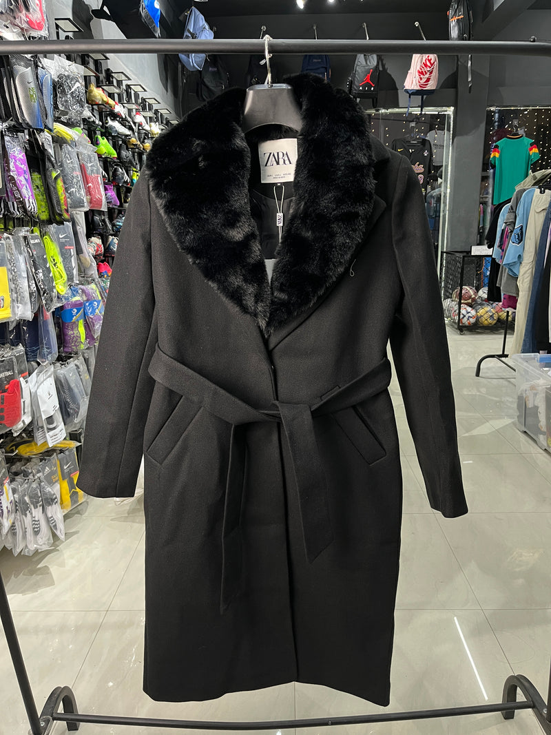Zara Black Fur Woolen Coat