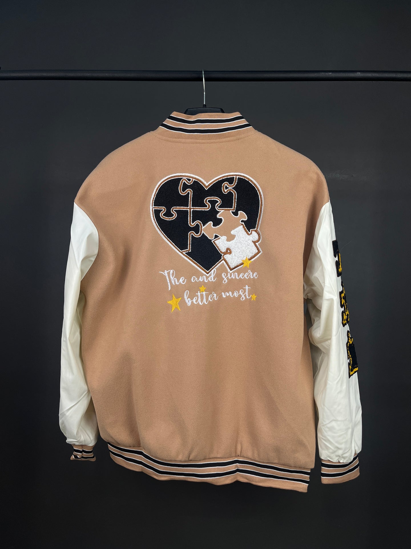 Beige/White Varsity Jacket