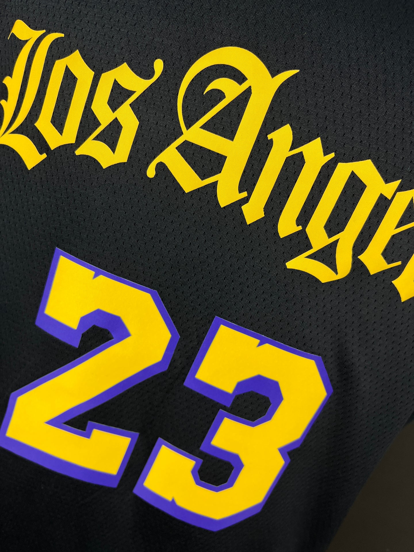 JAMES 23 Black Los Angeles Lakers Heat Pressed Edition NBA Jersey