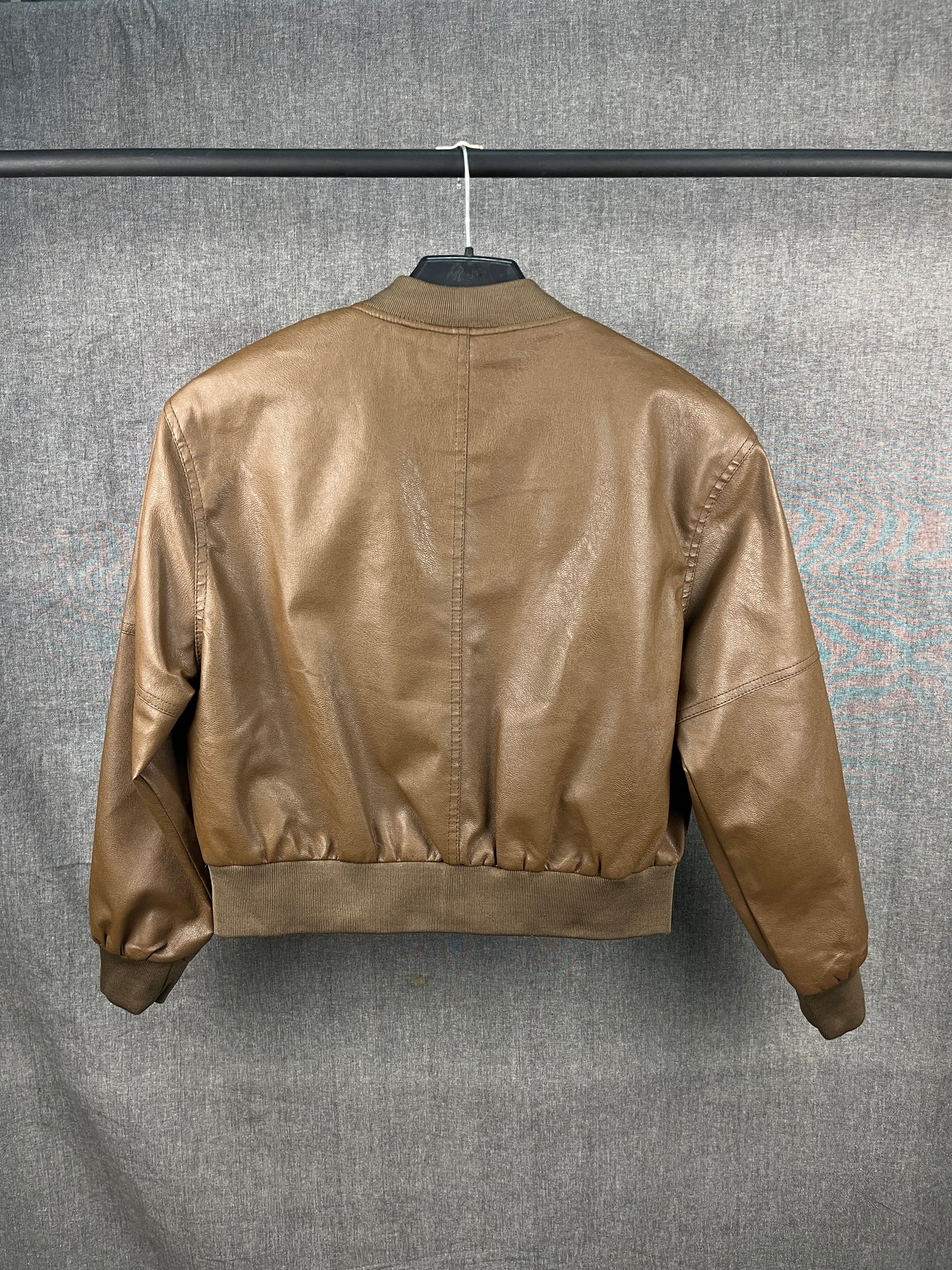 Crop Leather Jacket Brown