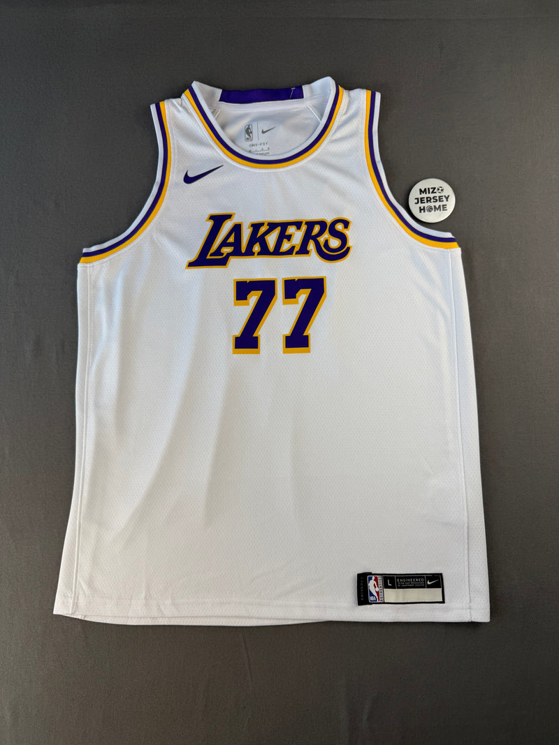 DONCIC 77 White Lakers Heat Pressed Edition NBA Kids Jersey