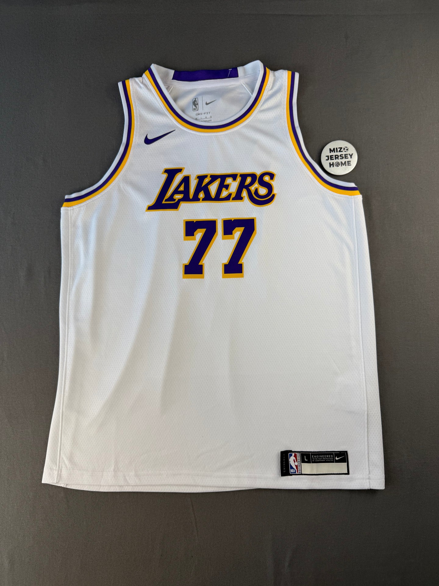 DONCIC 77 White Lakers Heat Pressed Edition NBA Kids Jersey