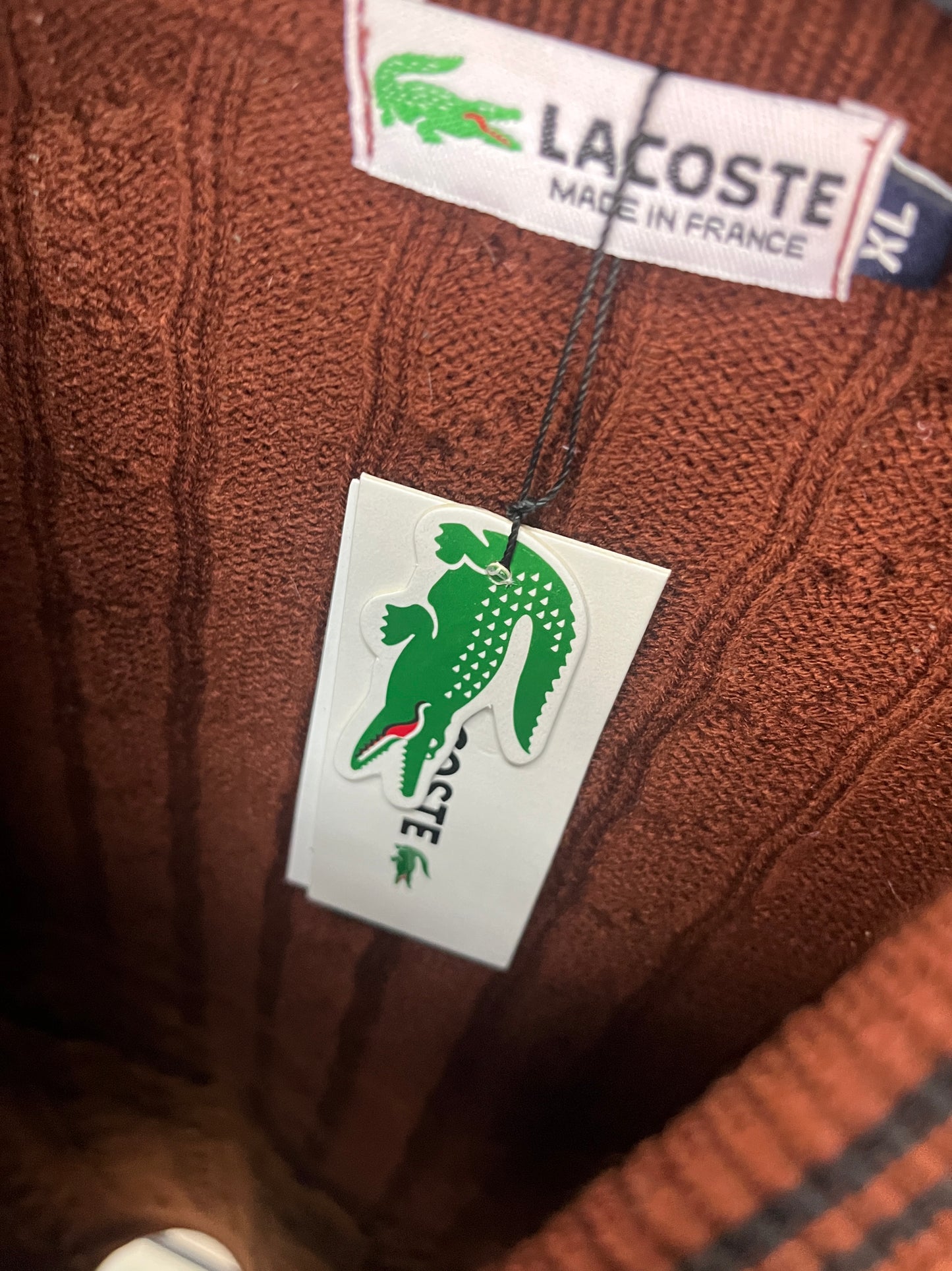 Lacoste V-Neck Patterned Burgundy Sweater