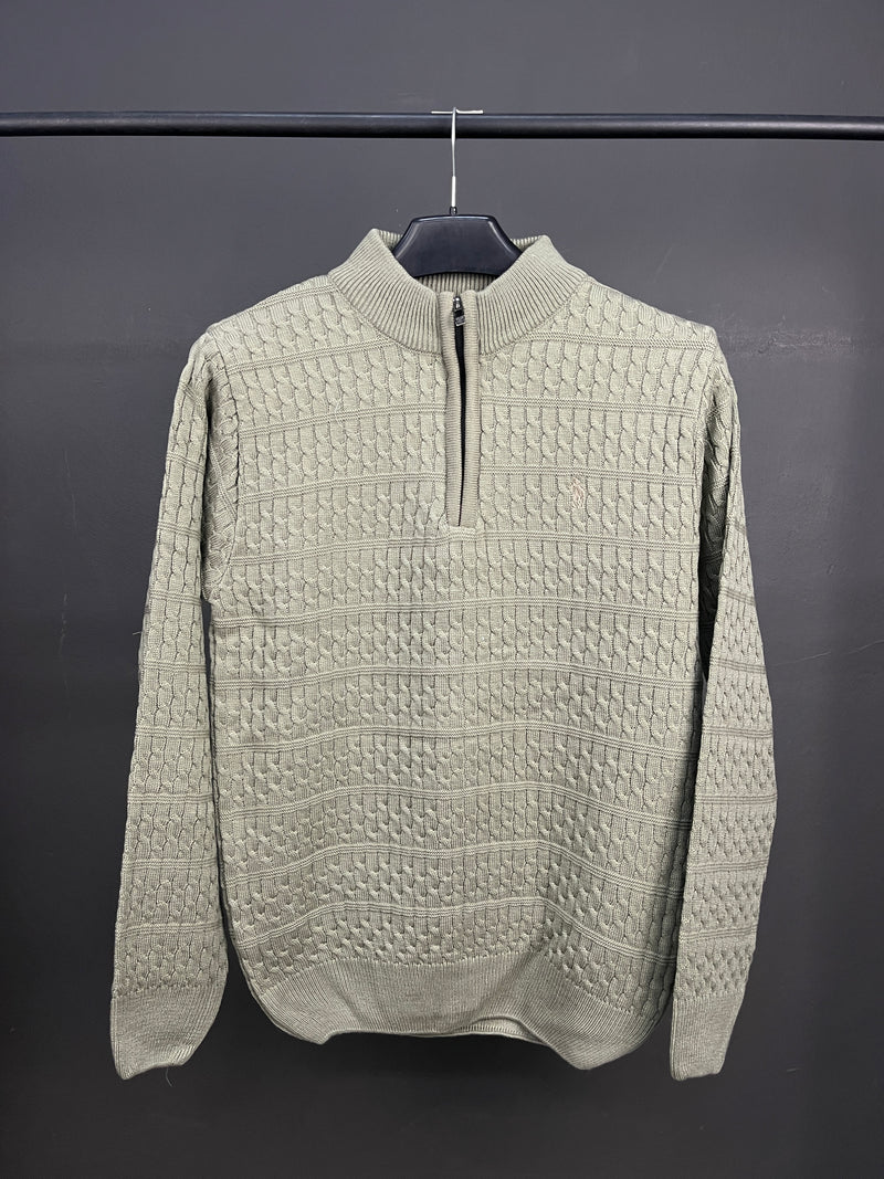 Ralph Lauren Green Patterned Half Zip-up Sweater