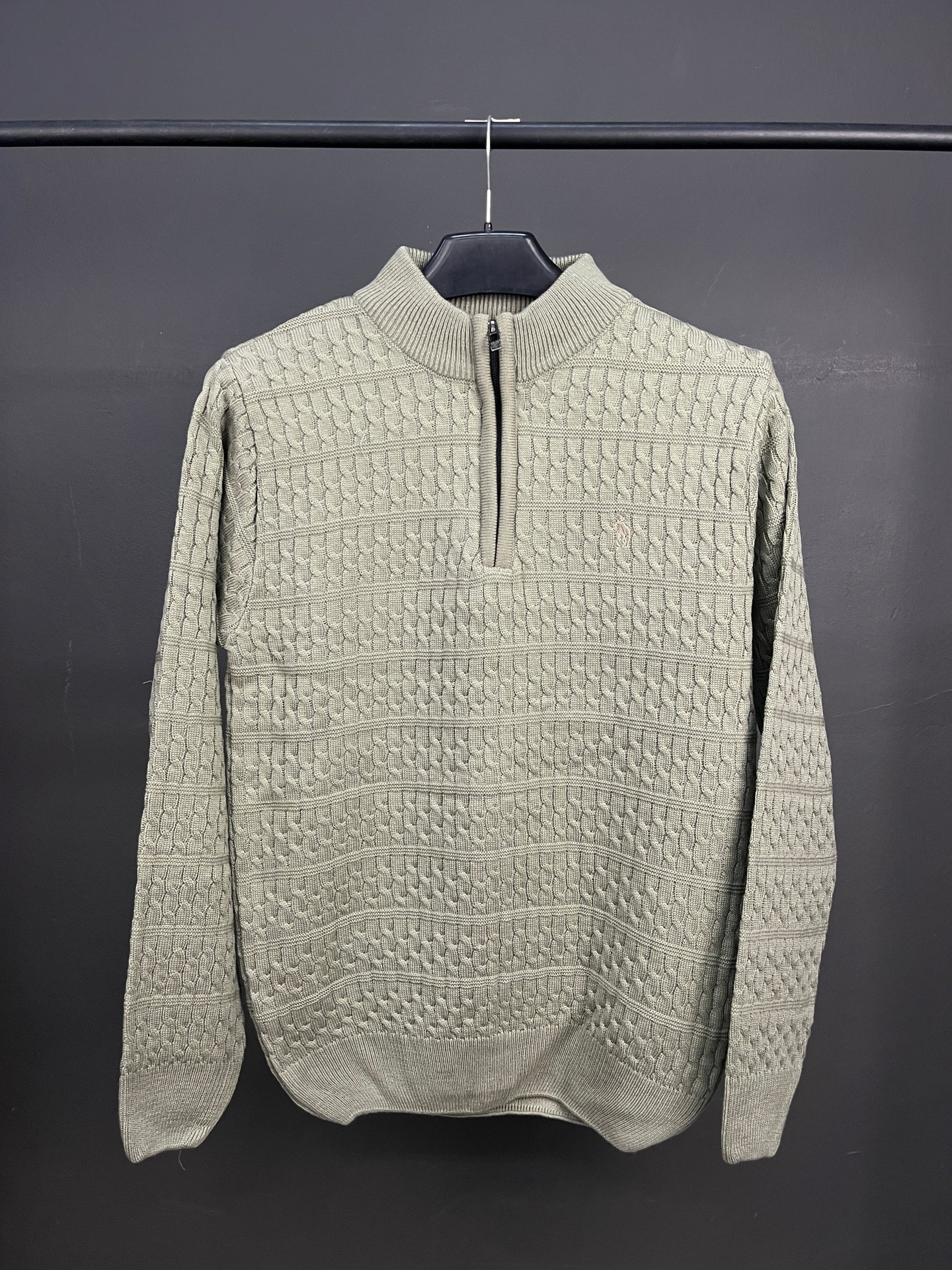 Ralph Lauren Green Patterned Half Zip-up Sweater