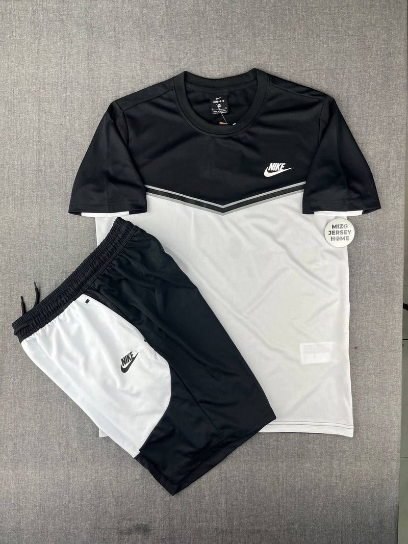 NIKE Tech White & Black T-Shirt & Shorts Set