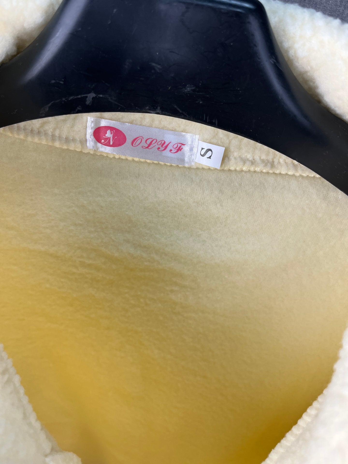 Cream Fleece School-Inspired Jacket with Tie